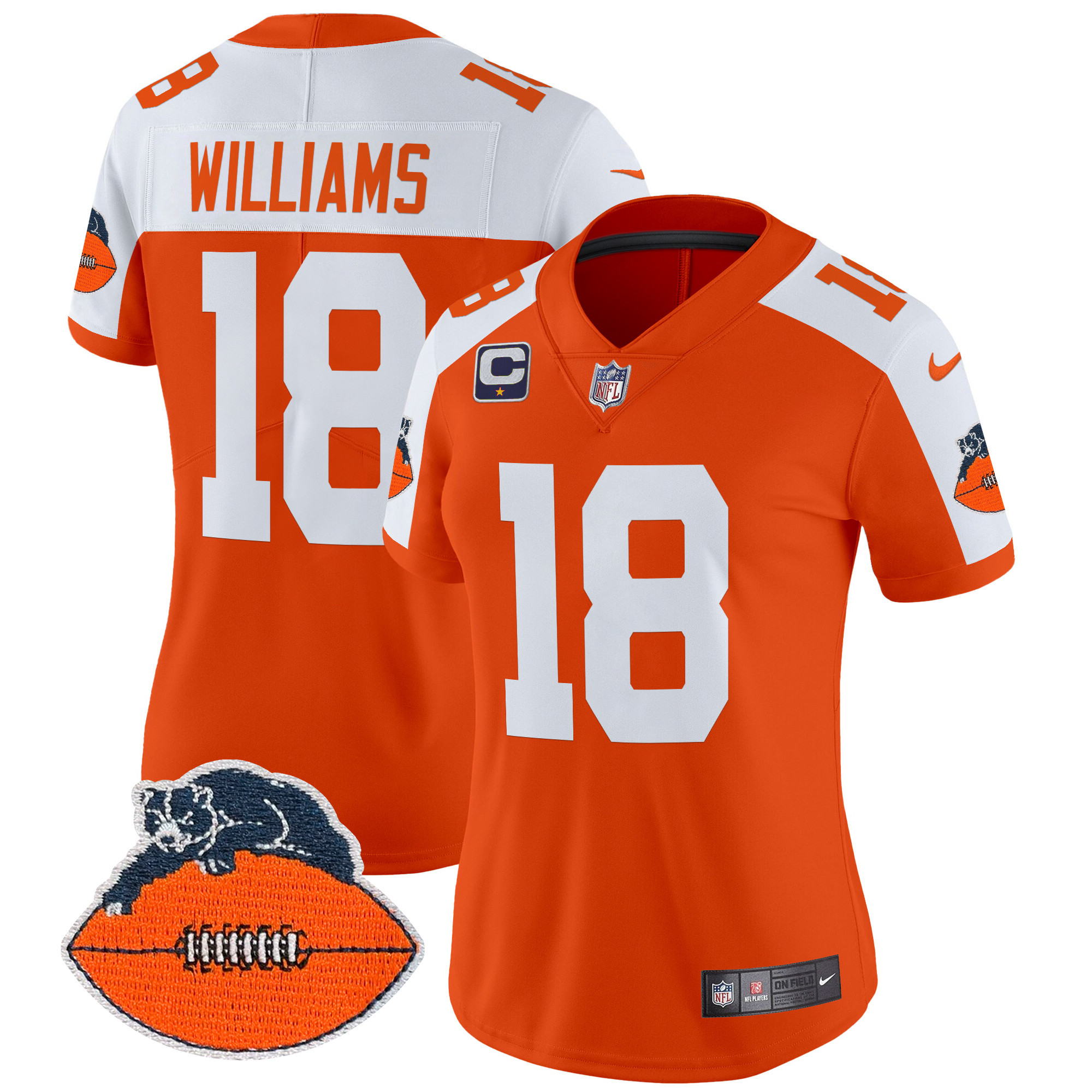 Women's Caleb Williams Chicago Bears Throwback Vapor Limited Orange Alternate Jersey - All Stitched