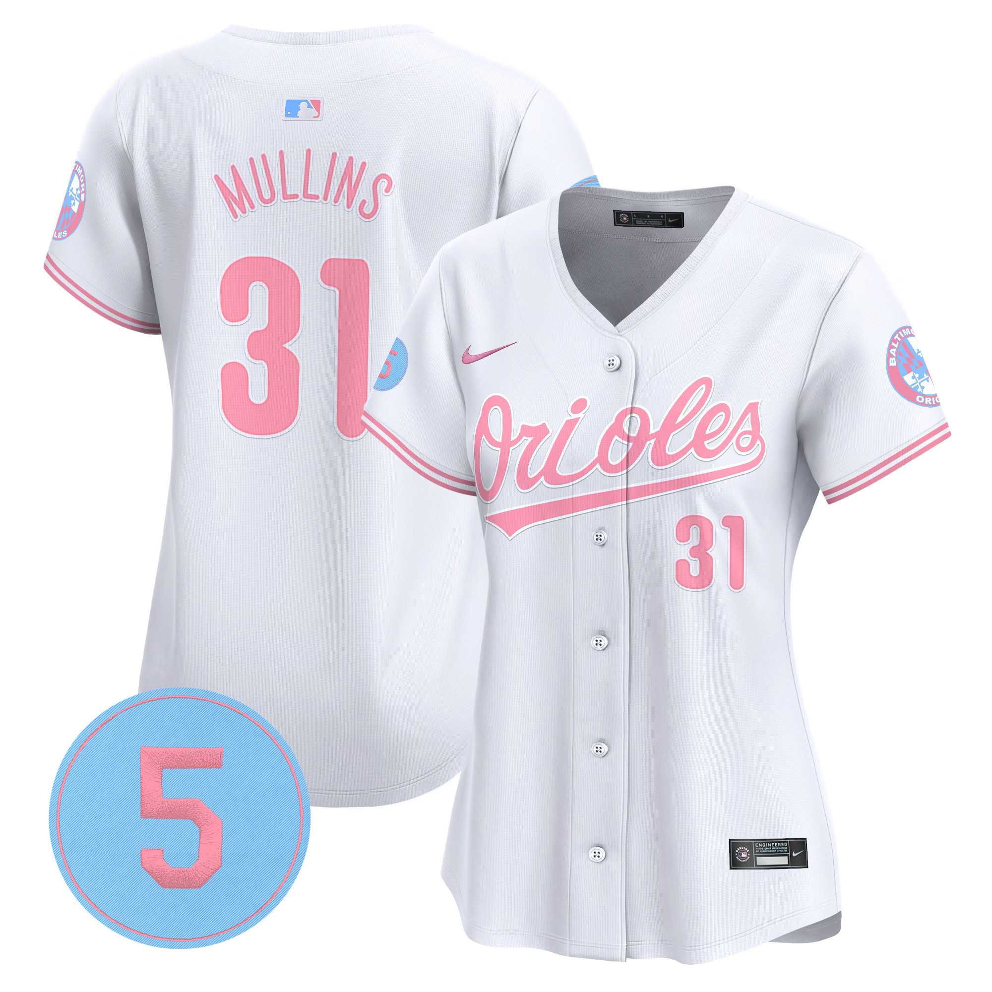 Women's Cedric Mullins Baltimore Orioles Bubblegum Pink Robinson Patch Vapor Premier Limited White Jersey - All Stitched