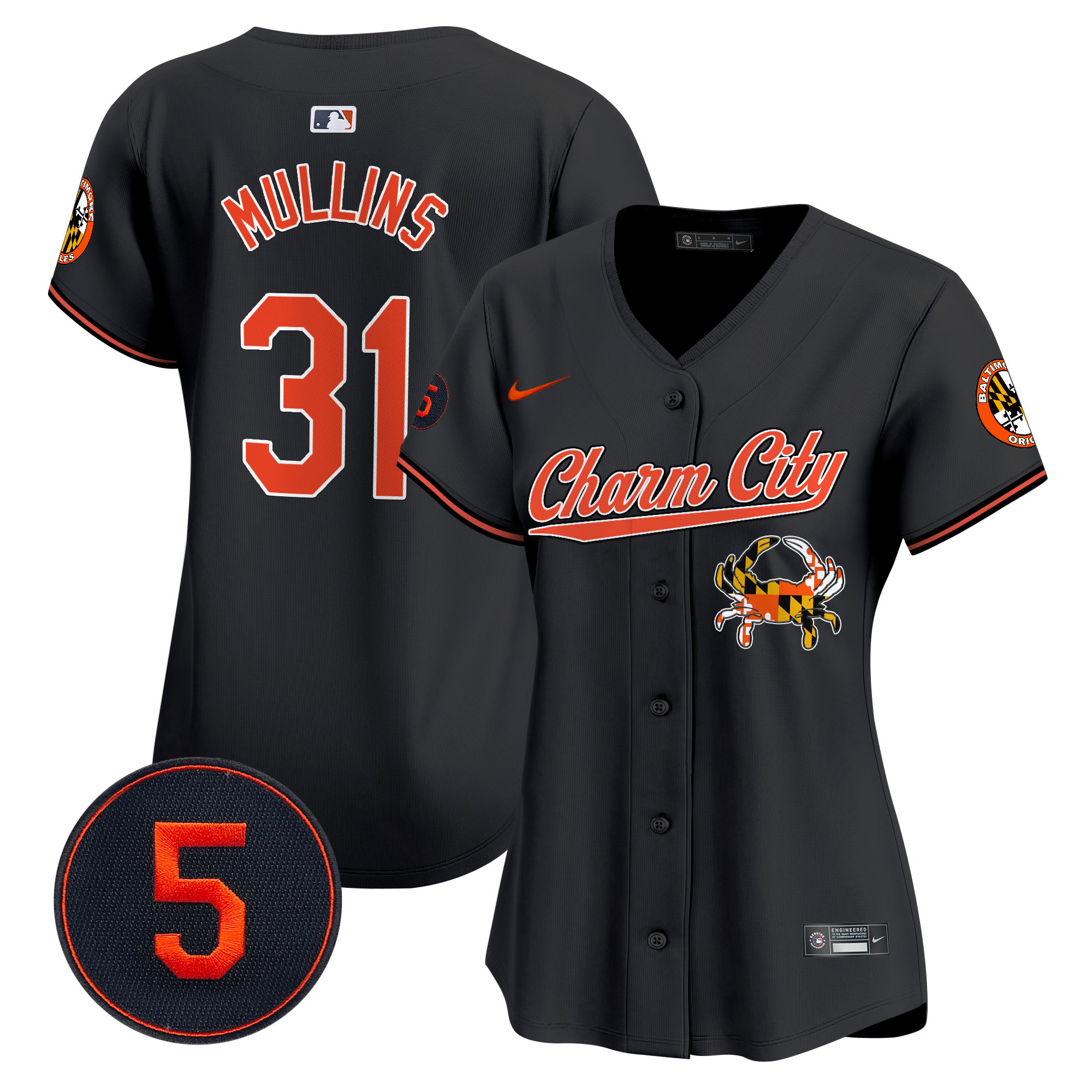 Women's Cedric Mullins Baltimore Orioles Robinson Patch Vapor Premier Limited Black Jersey V8 - All Stitched