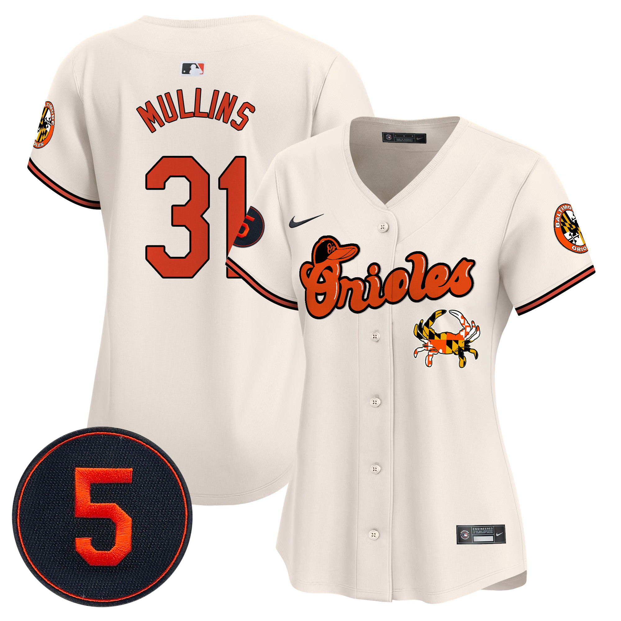 Women's Cedric Mullins Baltimore Orioles Robinson Patch Vapor Premier Limited Cream Jersey V6 - All Stitched