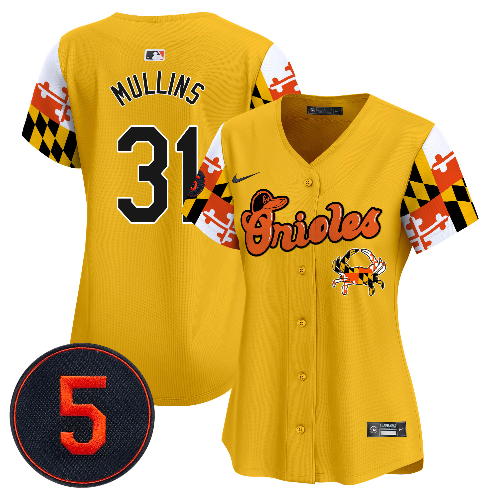 Women's Cedric Mullins Baltimore Orioles Robinson Patch Vapor Premier Limited Gold Jersey V7 - All Stitched