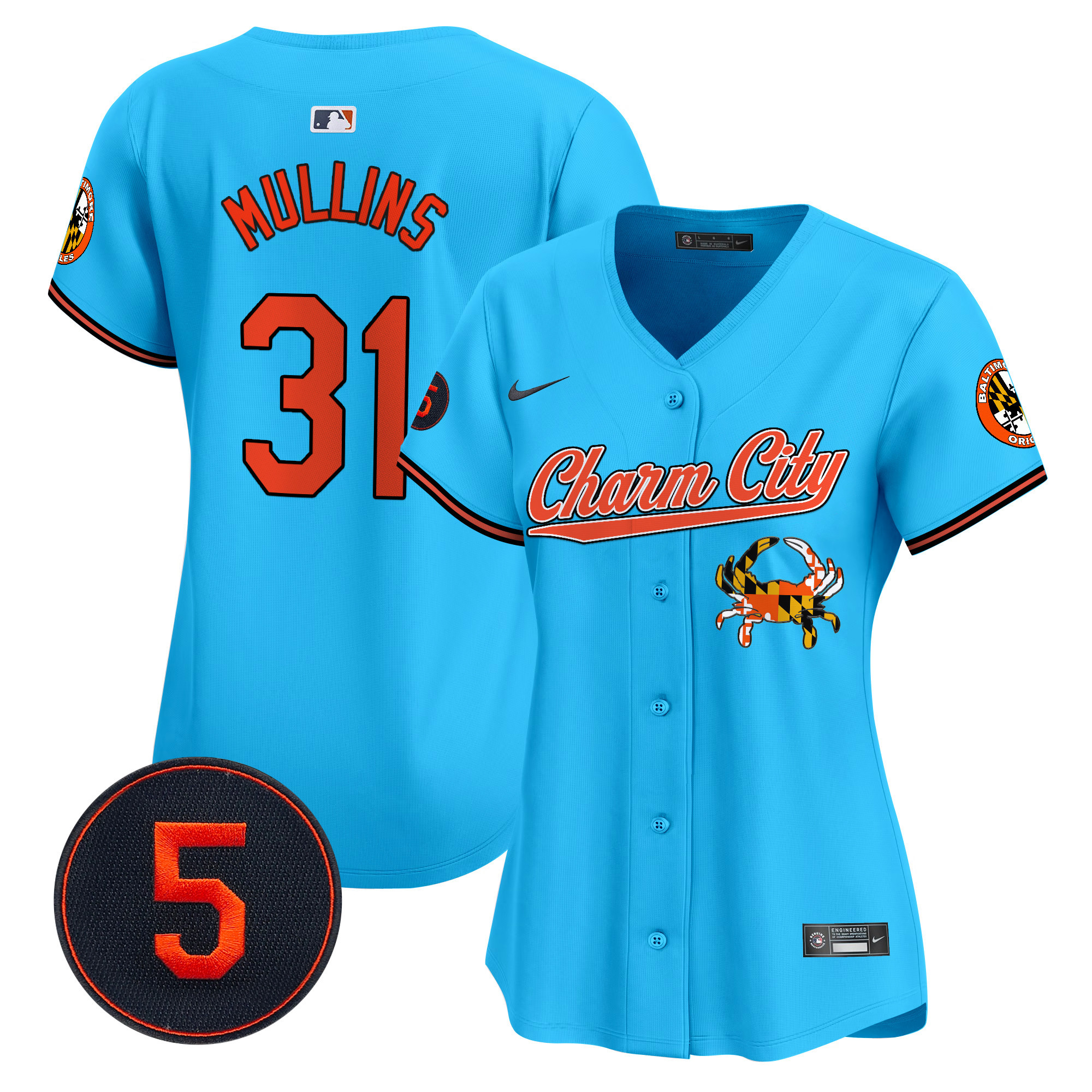 Women's Cedric Mullins Baltimore Orioles Robinson Patch Vapor Premier Limited Light Blue Jersey V8 - All Stitched