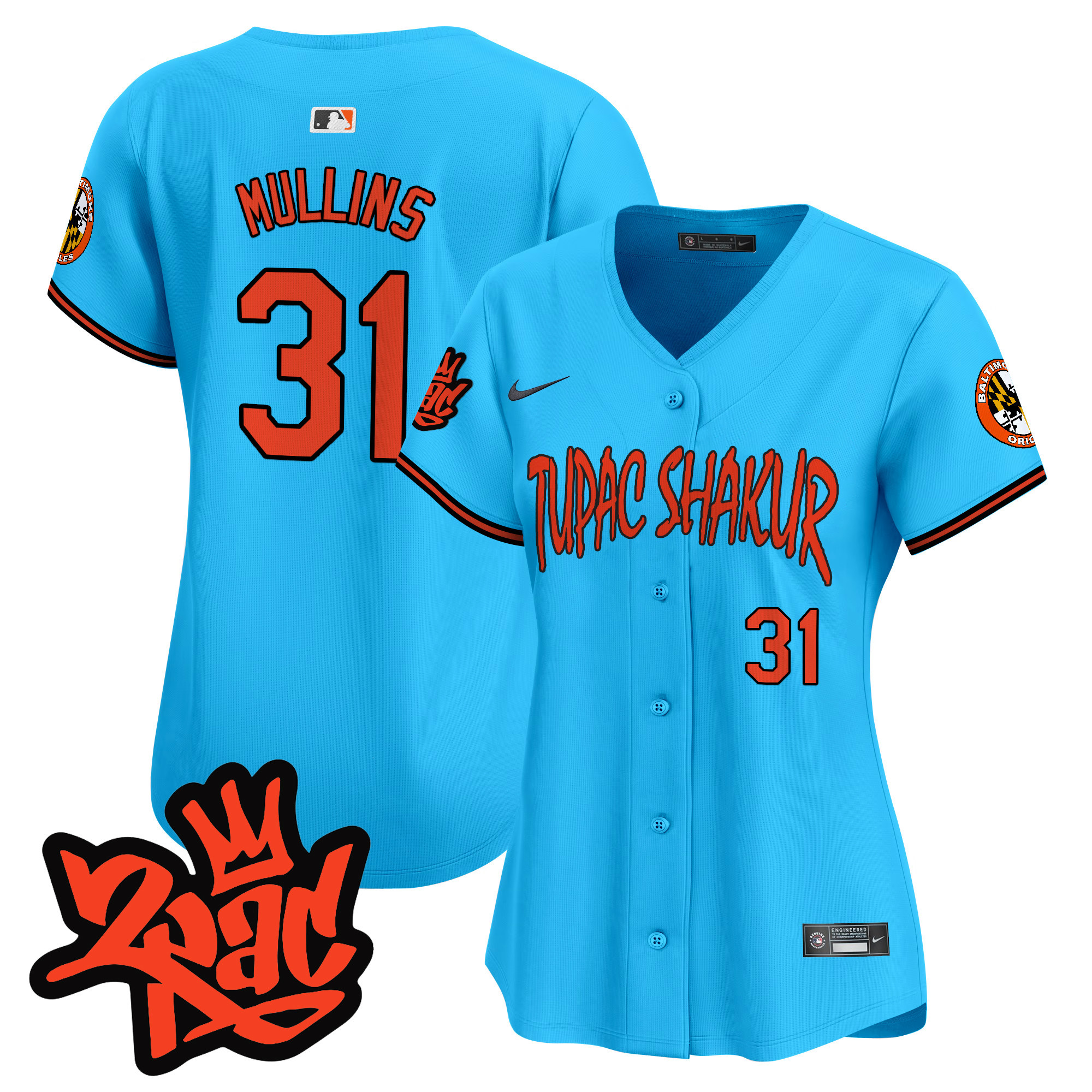 Women's Cedric Mullins Baltimore Orioles Tupac Shakur Vapor Premier Limited Light Blue Jersey - All Stitched