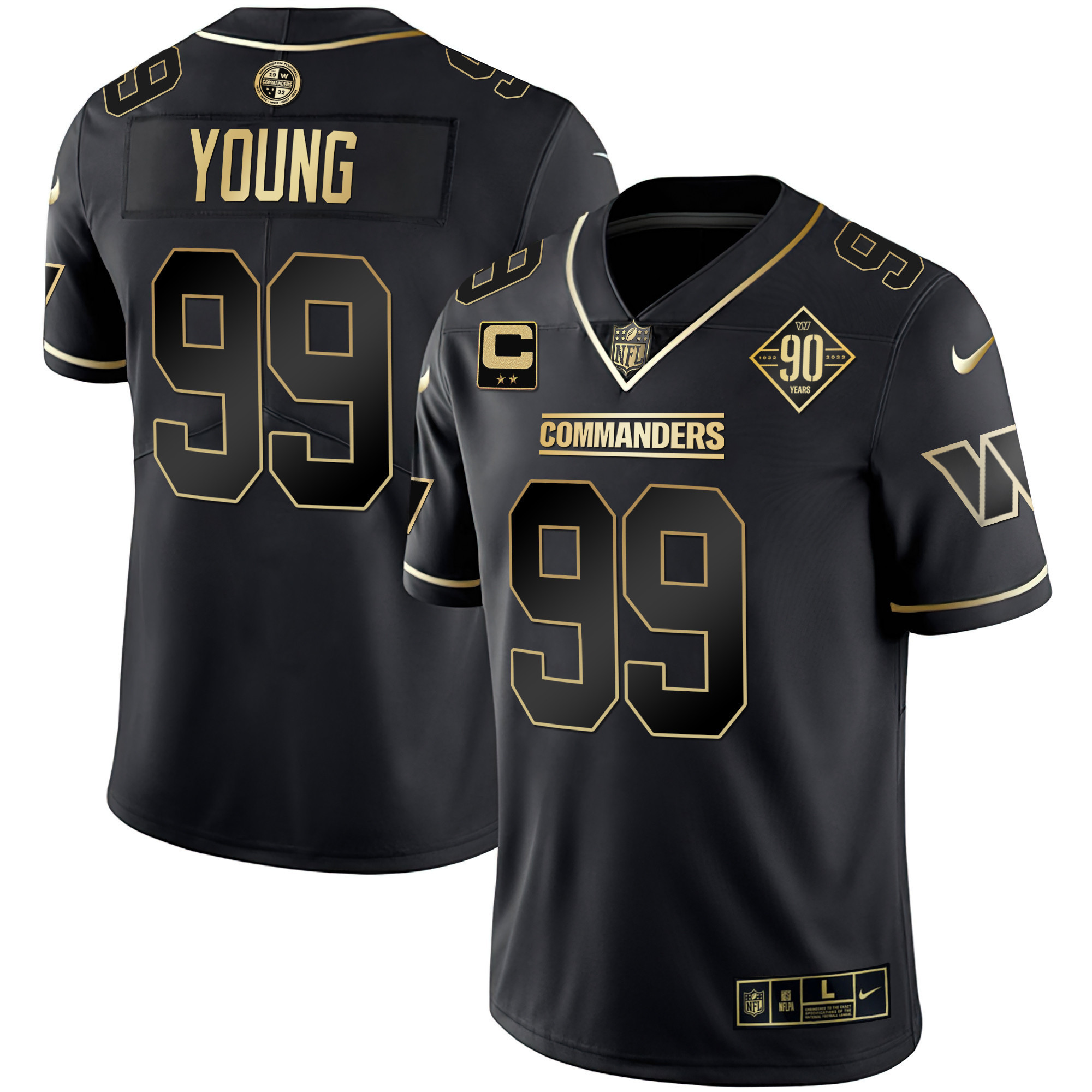 Women's Chase Young Washington Commanders White Gold & Black Gold Vapor Limited Black Gold Jersey - All Stitched
