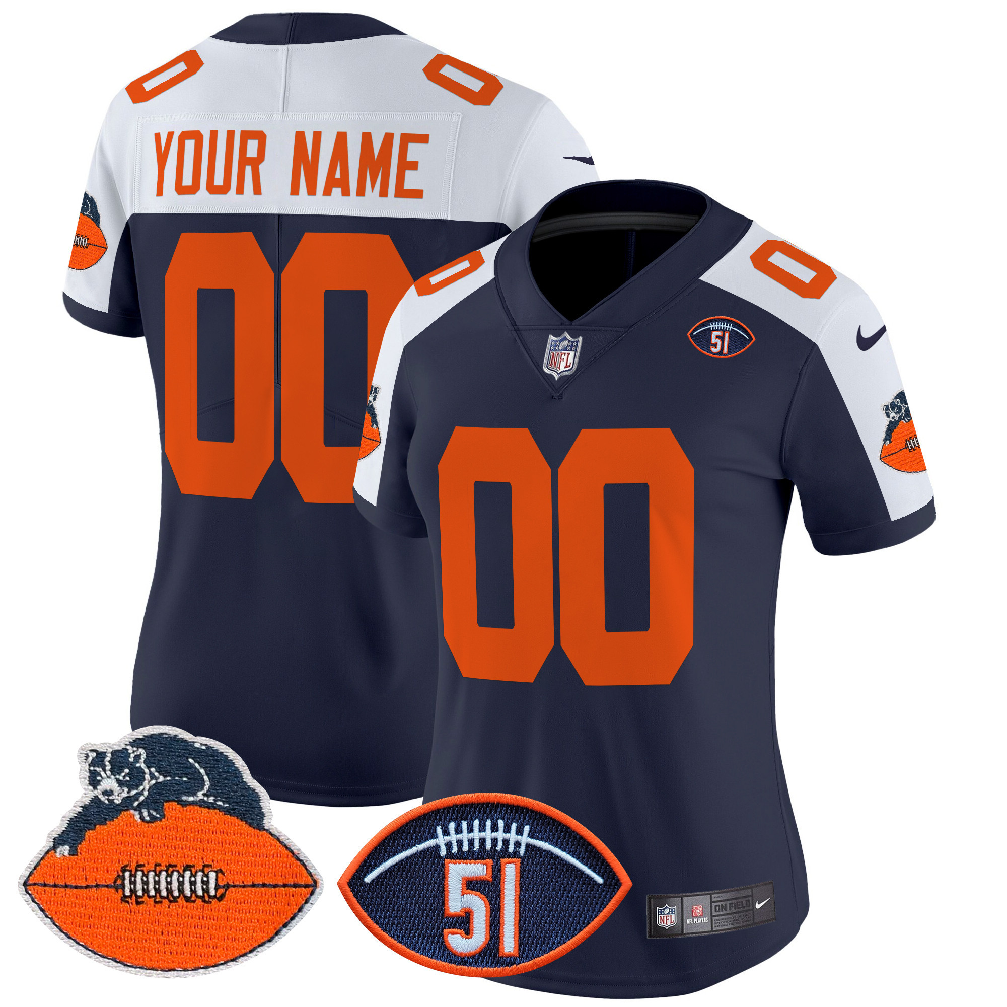 Women's Chicago Bears Dick Butkus Patch Throwback Vapor Limited Custom Navy Alternate Jersey - All Stitched