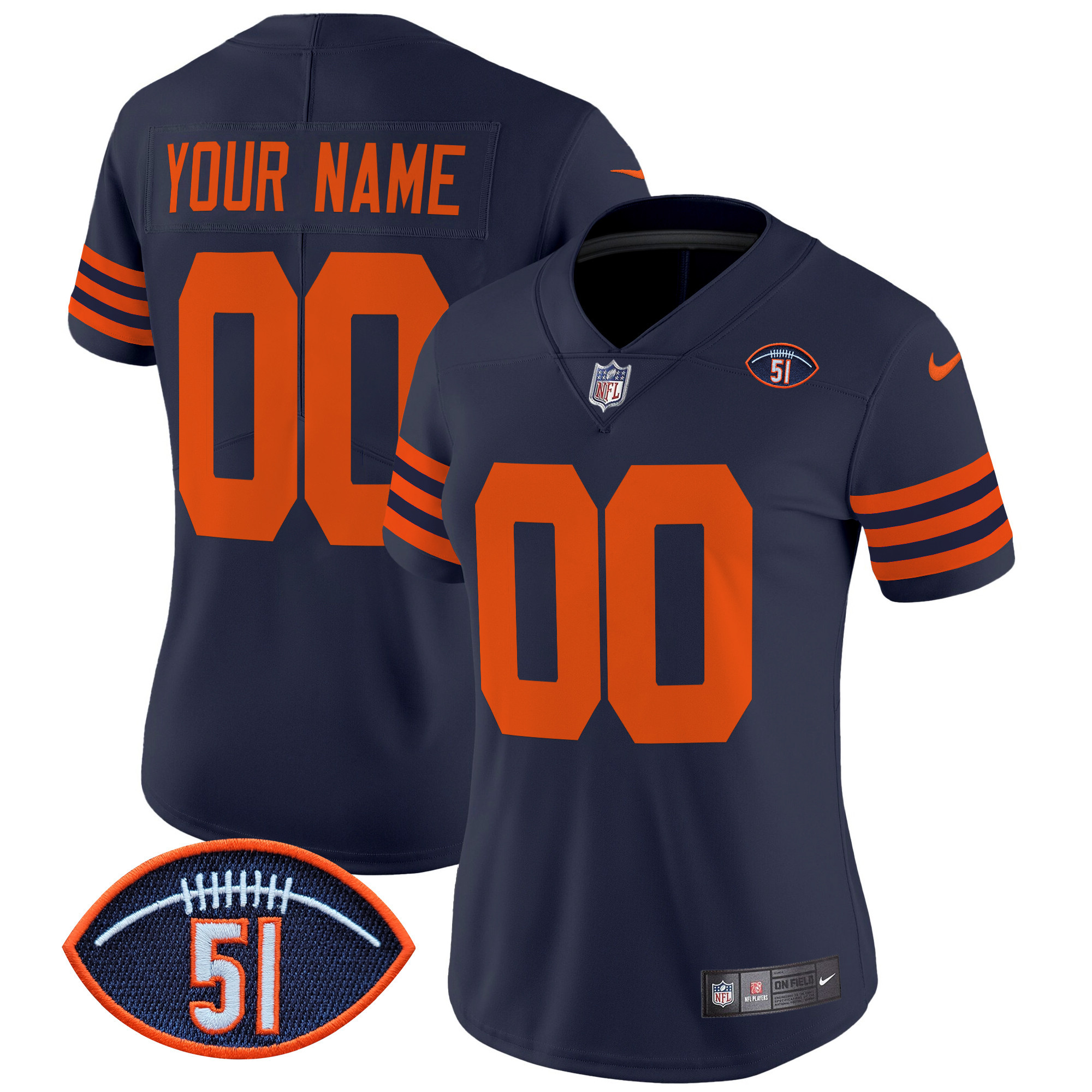 Women's Chicago Bears Dick Butkus Patch Throwback Vapor Limited Custom Navy Jersey - All Stitched