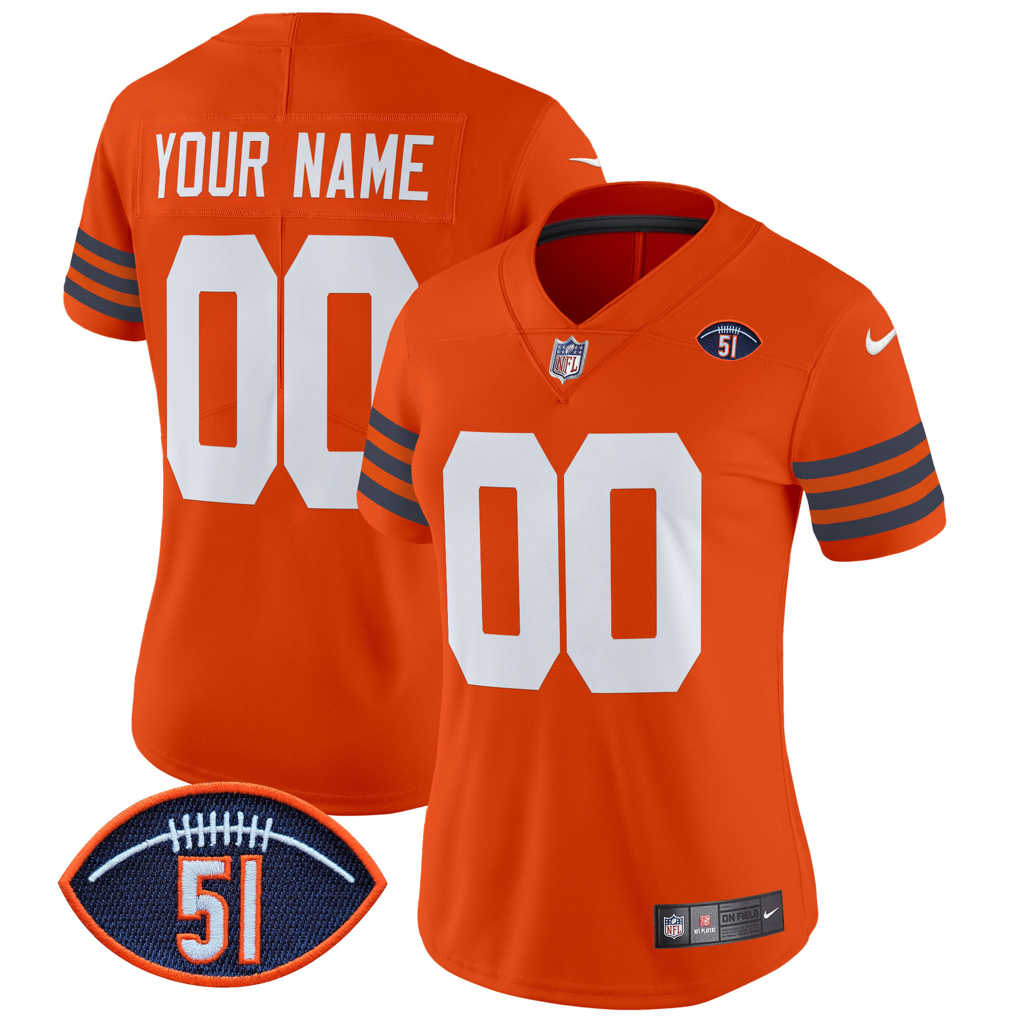 Women's Chicago Bears Dick Butkus Patch Throwback Vapor Limited Custom Orange Jersey - All Stitched