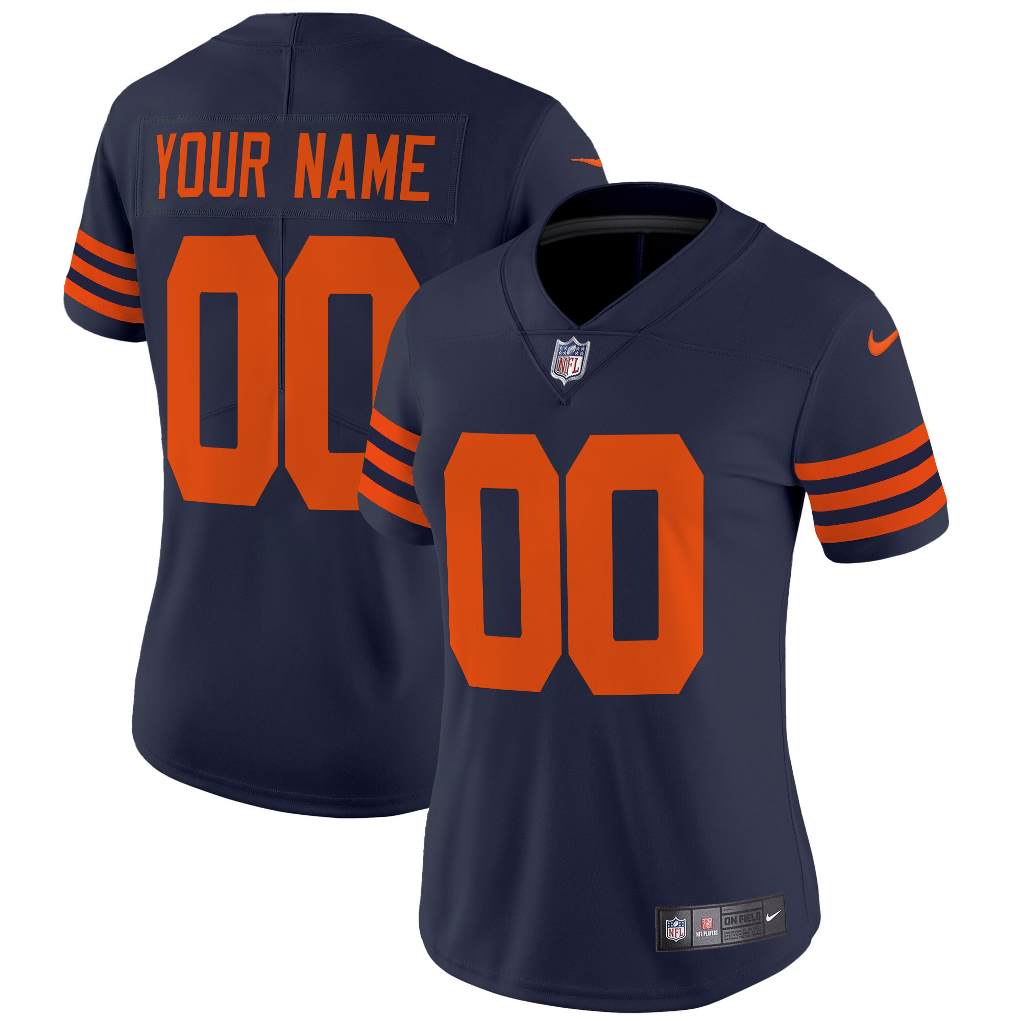 Women's Chicago Bears Throwback Vapor Limited Custom Navy Jersey - All Stitched
