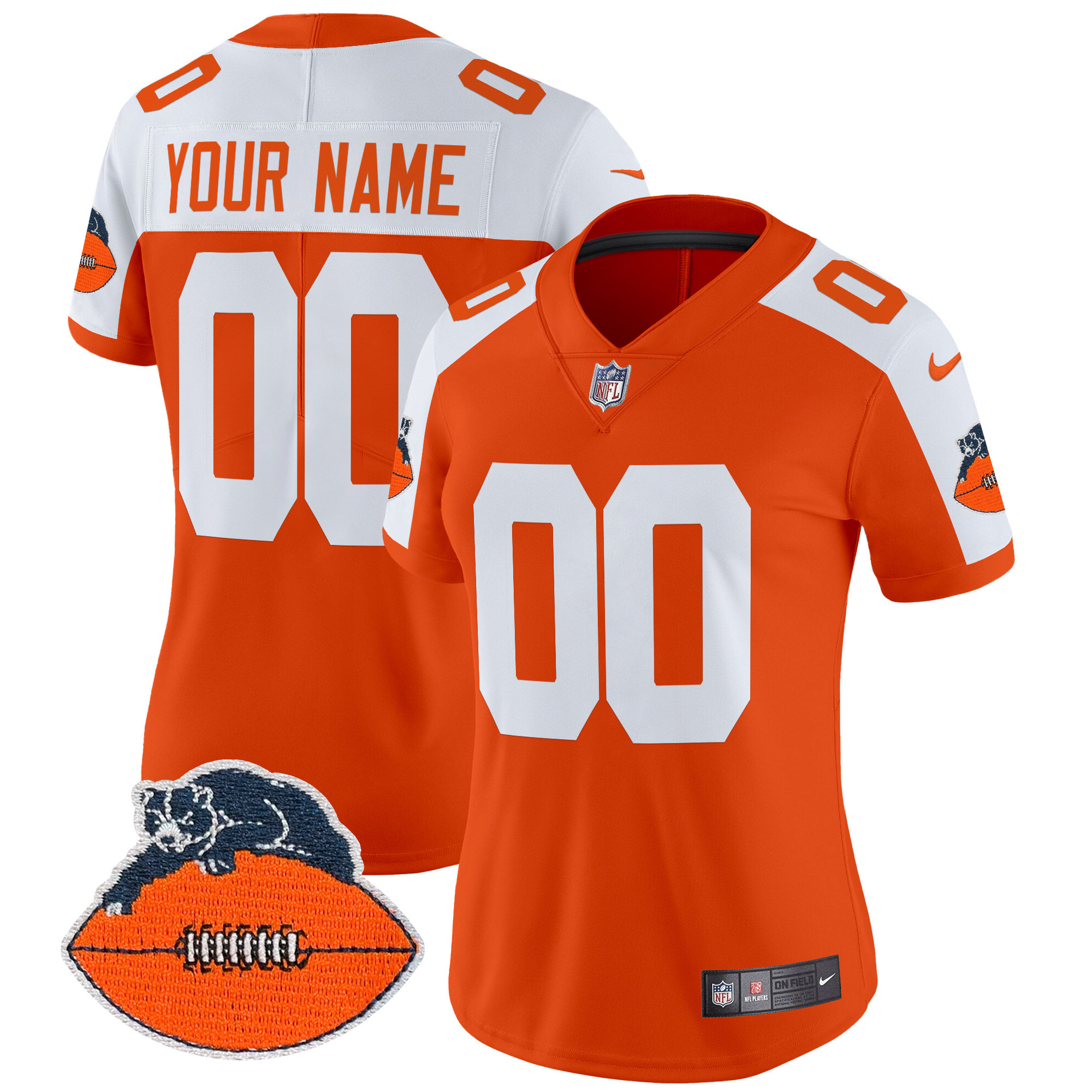 Women's Chicago Bears Throwback Vapor Limited Custom Orange Alternate Jersey - All Stitched
