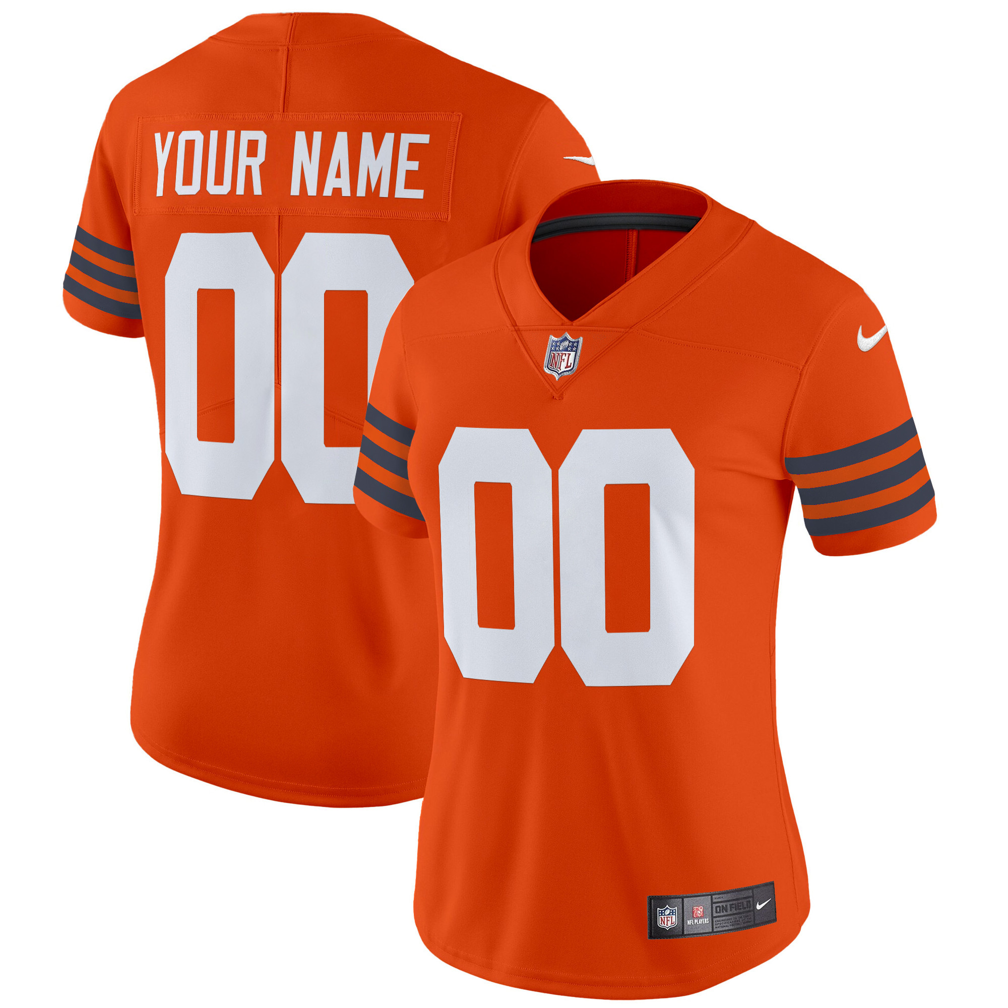 Women's Chicago Bears Throwback Vapor Limited Custom Orange Jersey - All Stitched