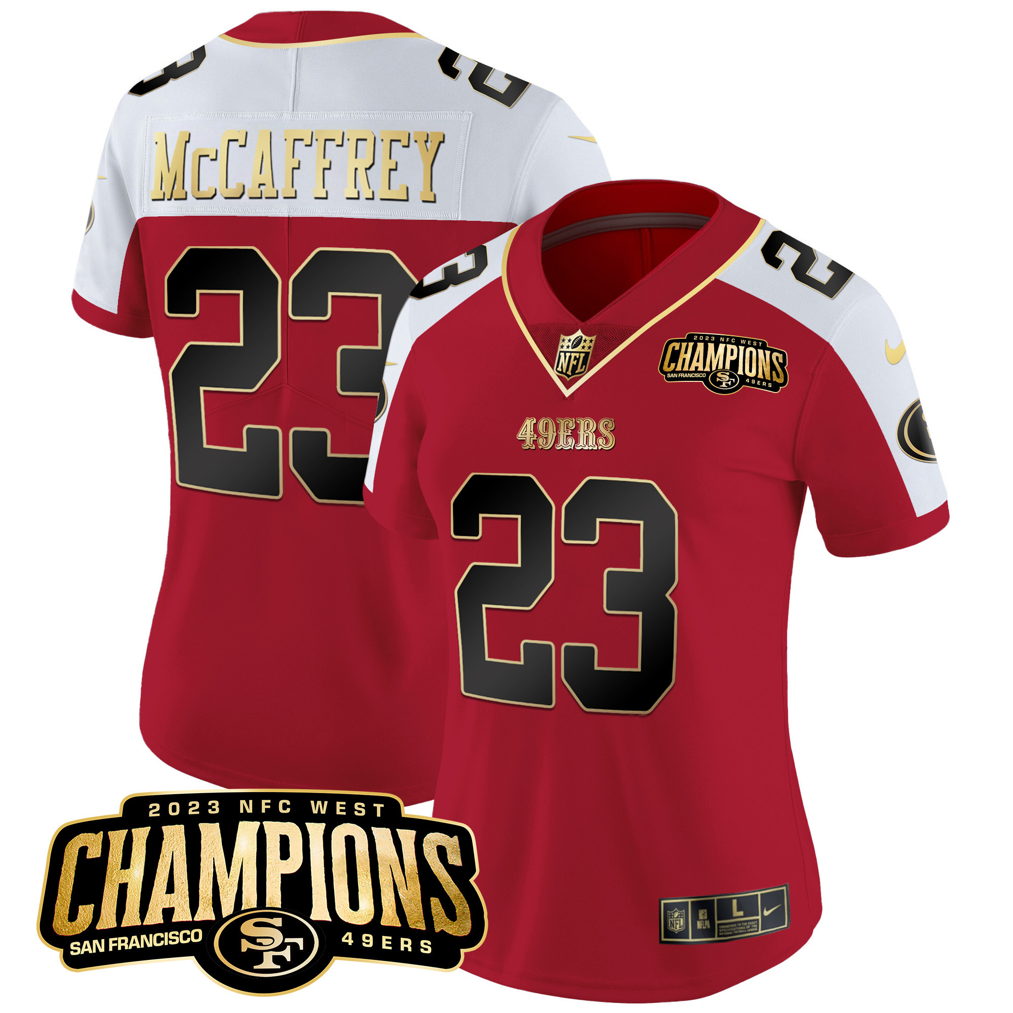 Women's Christian McCaffrey San Francisco 49ers 2023 NFC West Champions Patch Vapor Alternate Jersey V2 - All Stitched