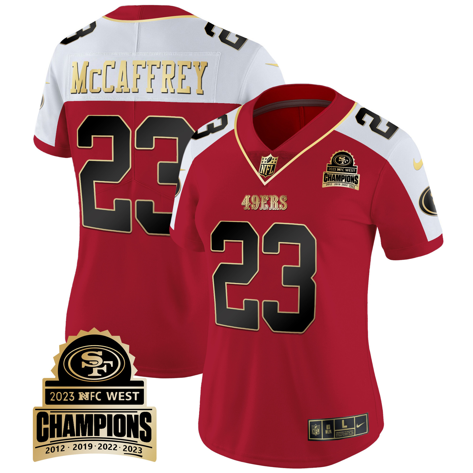 Women's Christian McCaffrey San Francisco 49ers 2023 NFC West Champions Patch Vapor Alternate Jersey V4 - All Stitched