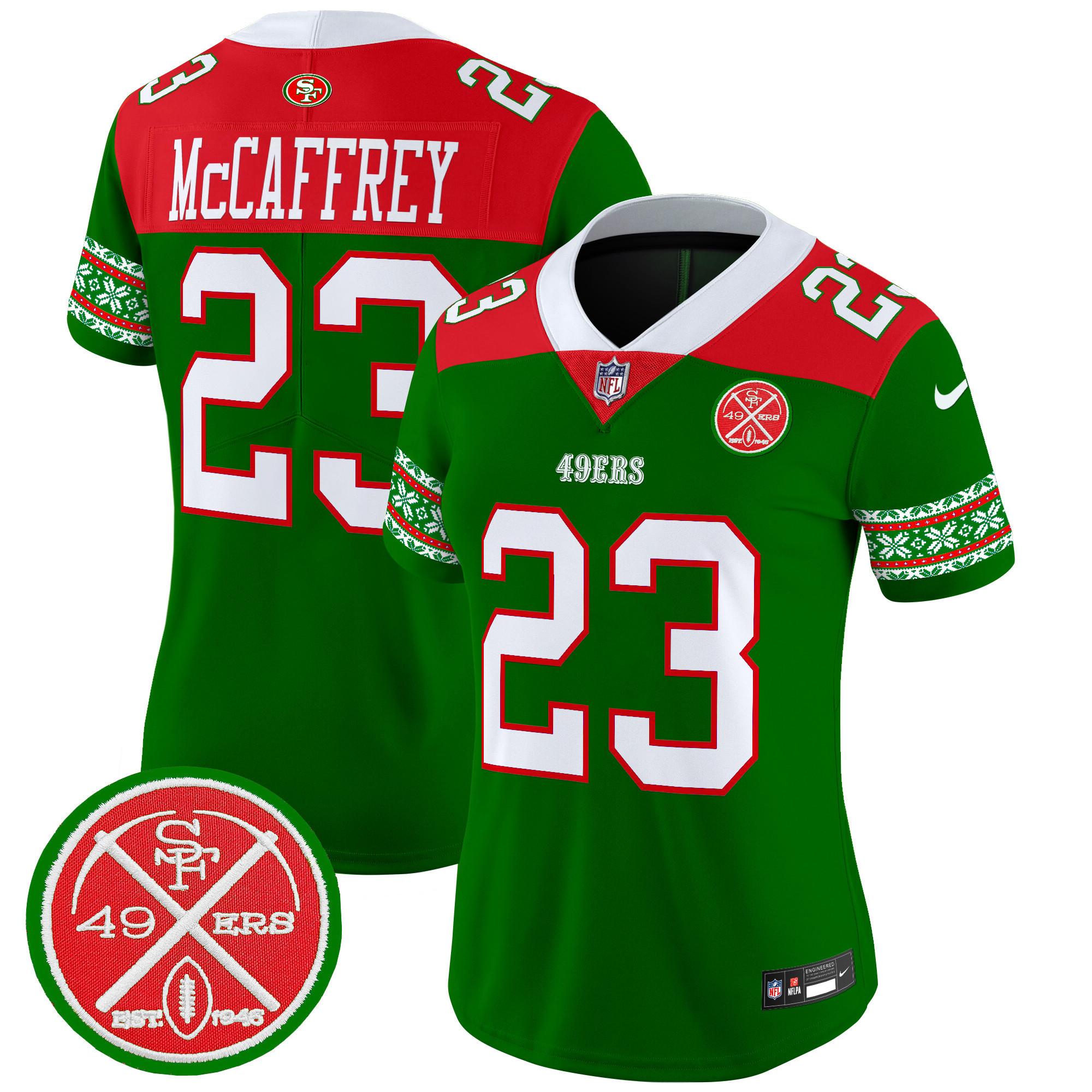 Women's Christian McCaffrey San Francisco 49ers 2024 Christmas Vapor Limited Green Jersey - All Stitched