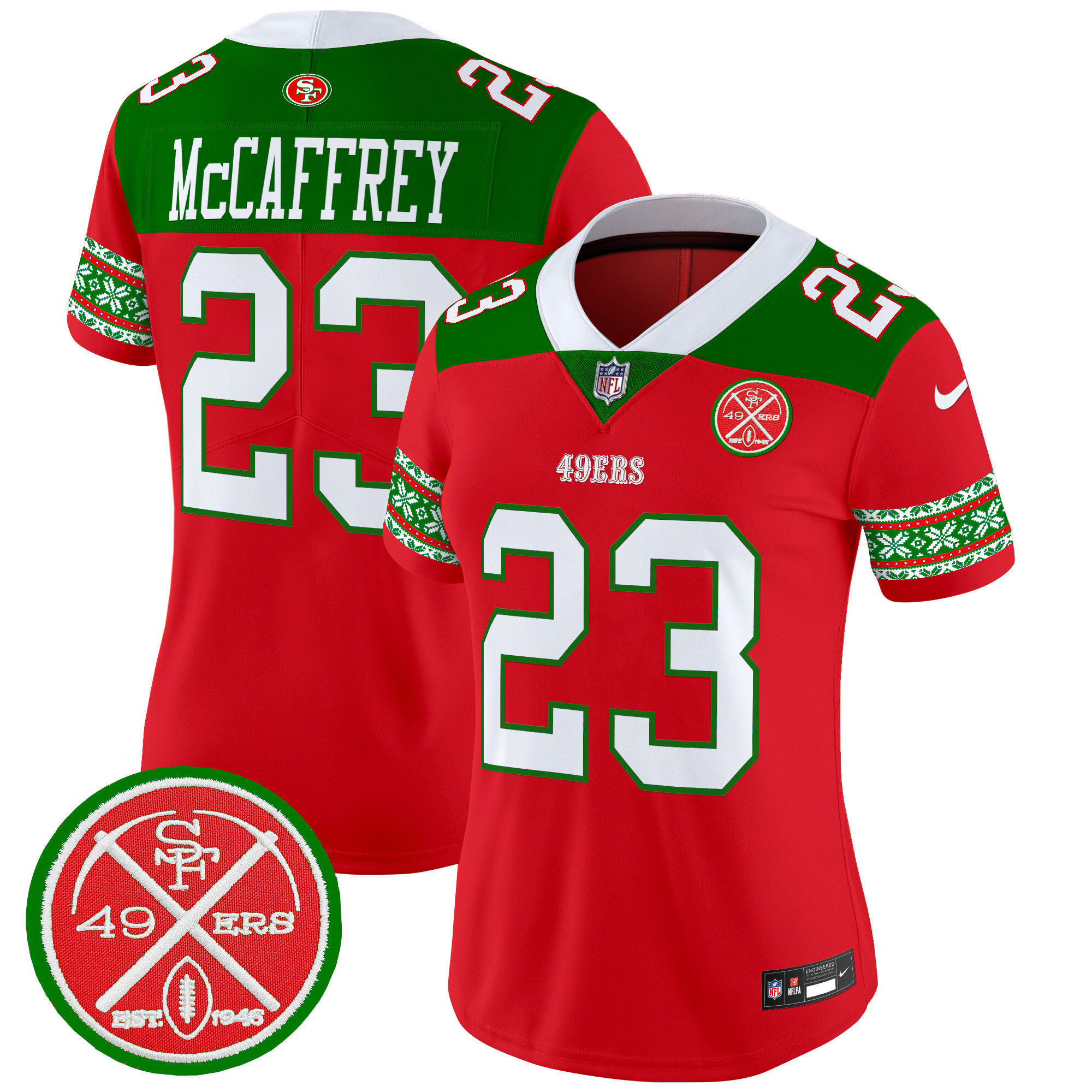Women's Christian McCaffrey San Francisco 49ers 2024 Christmas Vapor Limited Red Jersey - All Stitched