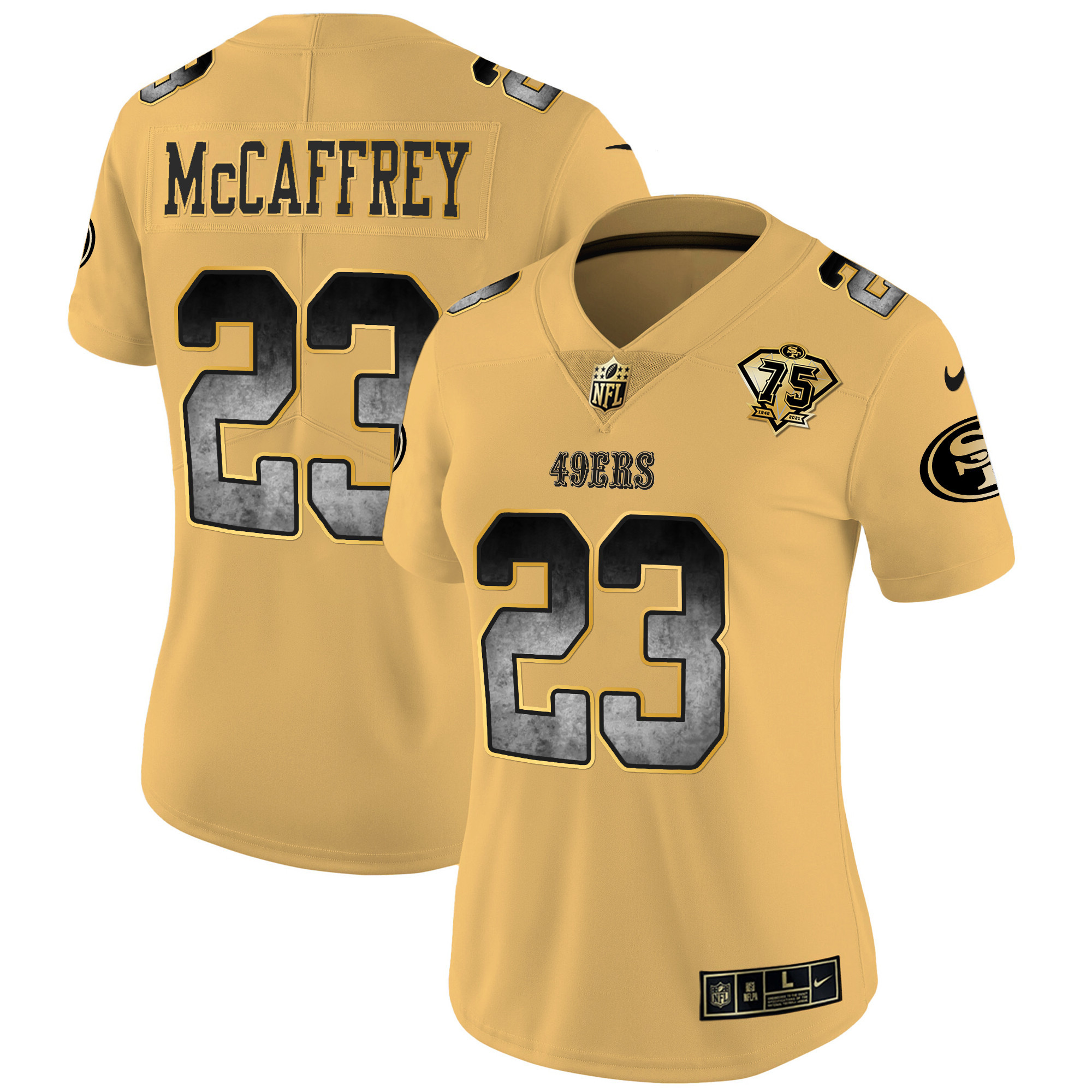 Women's Christian McCaffrey San Francisco 49ers Arch Smoke Vapor Gold Jersey - All Stitched