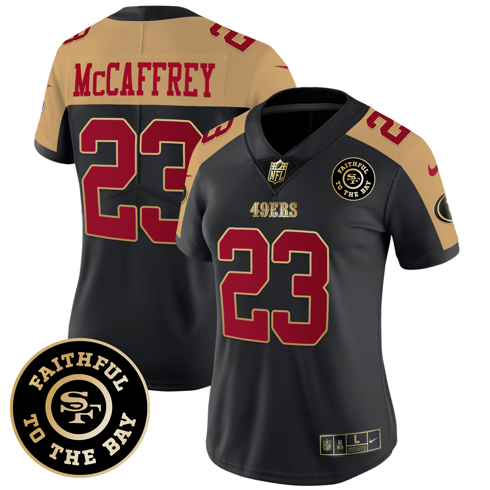 Women's Christian McCaffrey San Francisco 49ers Faithful To The Bay Patch Vapor Limited Black Alternate Jersey V7 - All Stitched