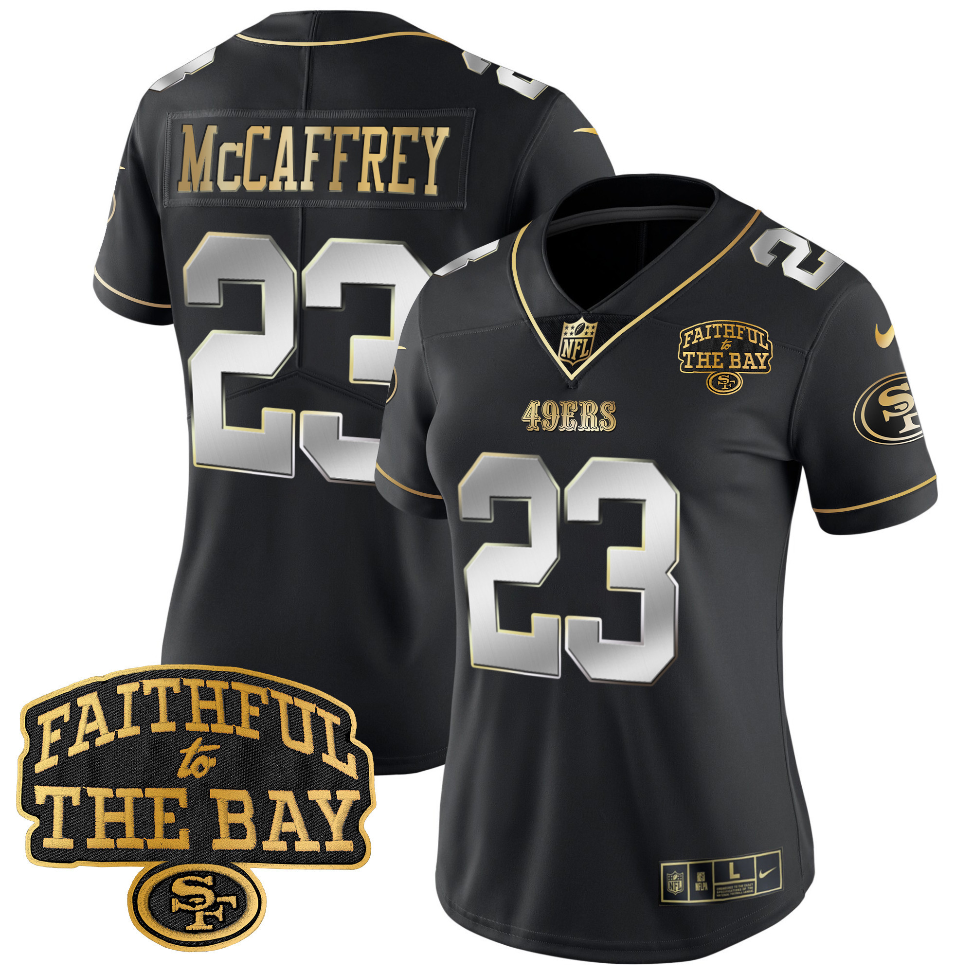 Women's Christian McCaffrey San Francisco 49ers Faithful To The Bay Patch Vapor Limited Black Limited Jersey V8 - All Stitched