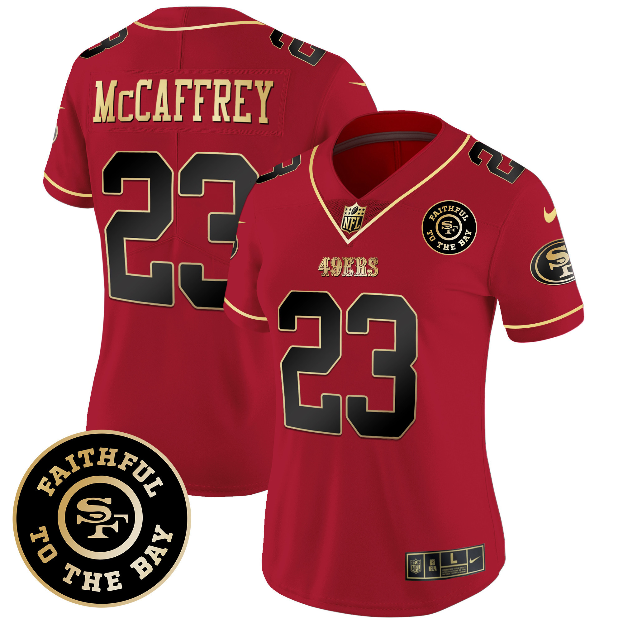 Women's Christian McCaffrey San Francisco 49ers Faithful To The Bay Patch Vapor Limited Scarlet Limited Jersey V7 - All Stitched