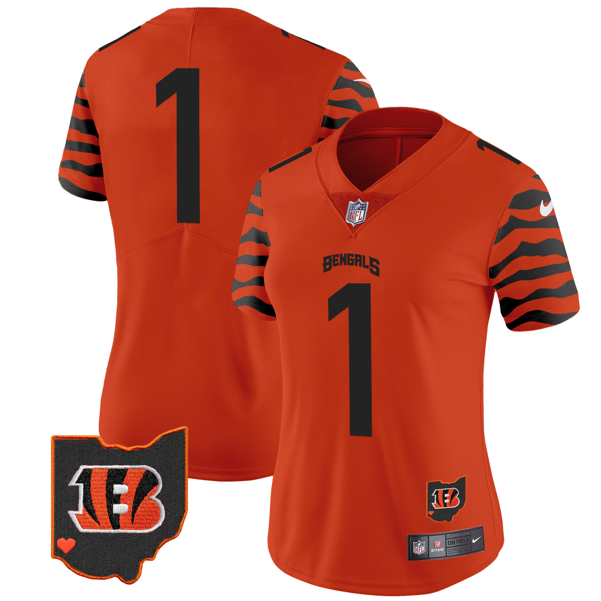 Women's Cincinnati Bengals Stripes Vapor Limited  Orange Jersey - All Stitched