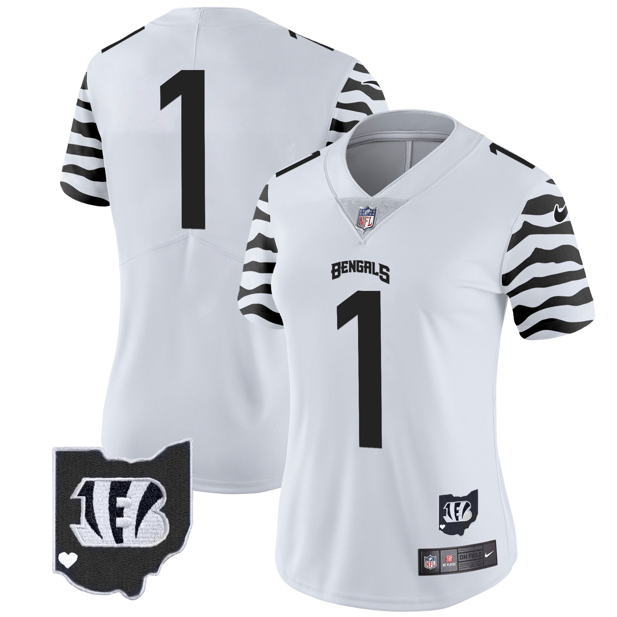 Women's Cincinnati Bengals Stripes Vapor Limited  White Jersey - All Stitched