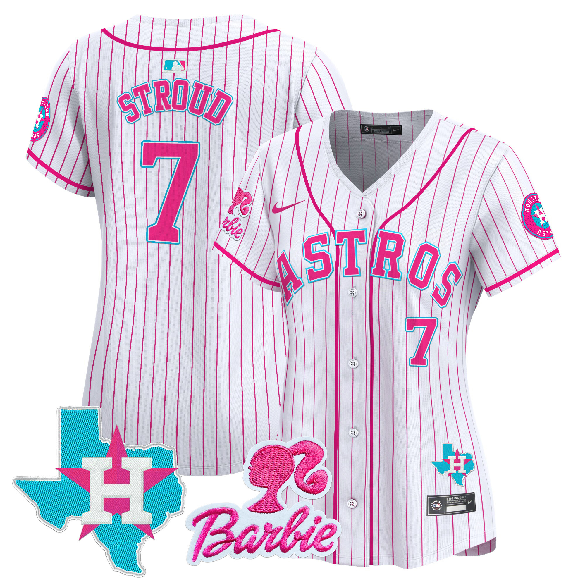 Women's CJ Stroud Houston Astros Barbie Patch Vapor Premier Limited Pink Stripe Jersey - All Stitched