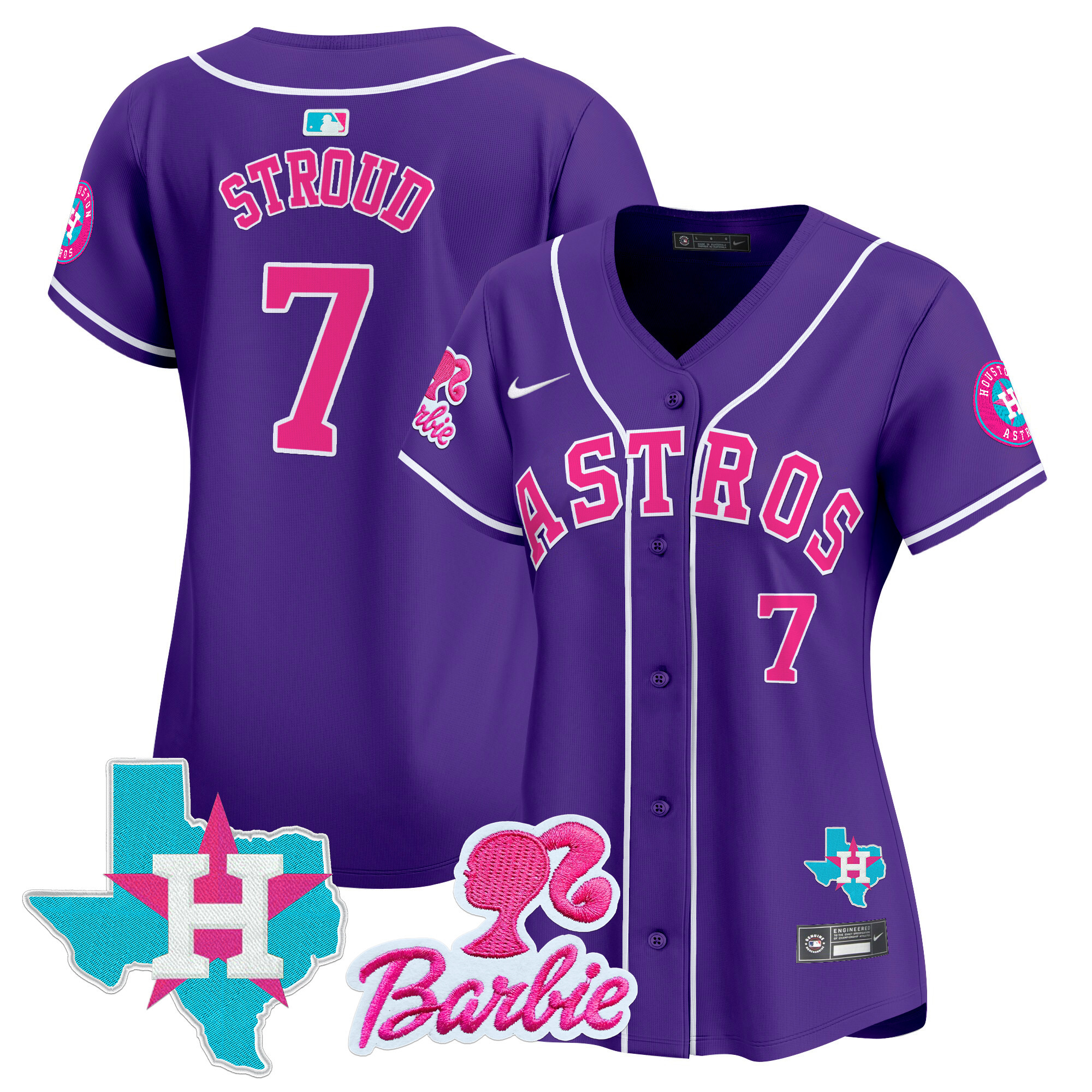Women's CJ Stroud Houston Astros Barbie Patch Vapor Premier Limited Purple Jersey - All Stitched