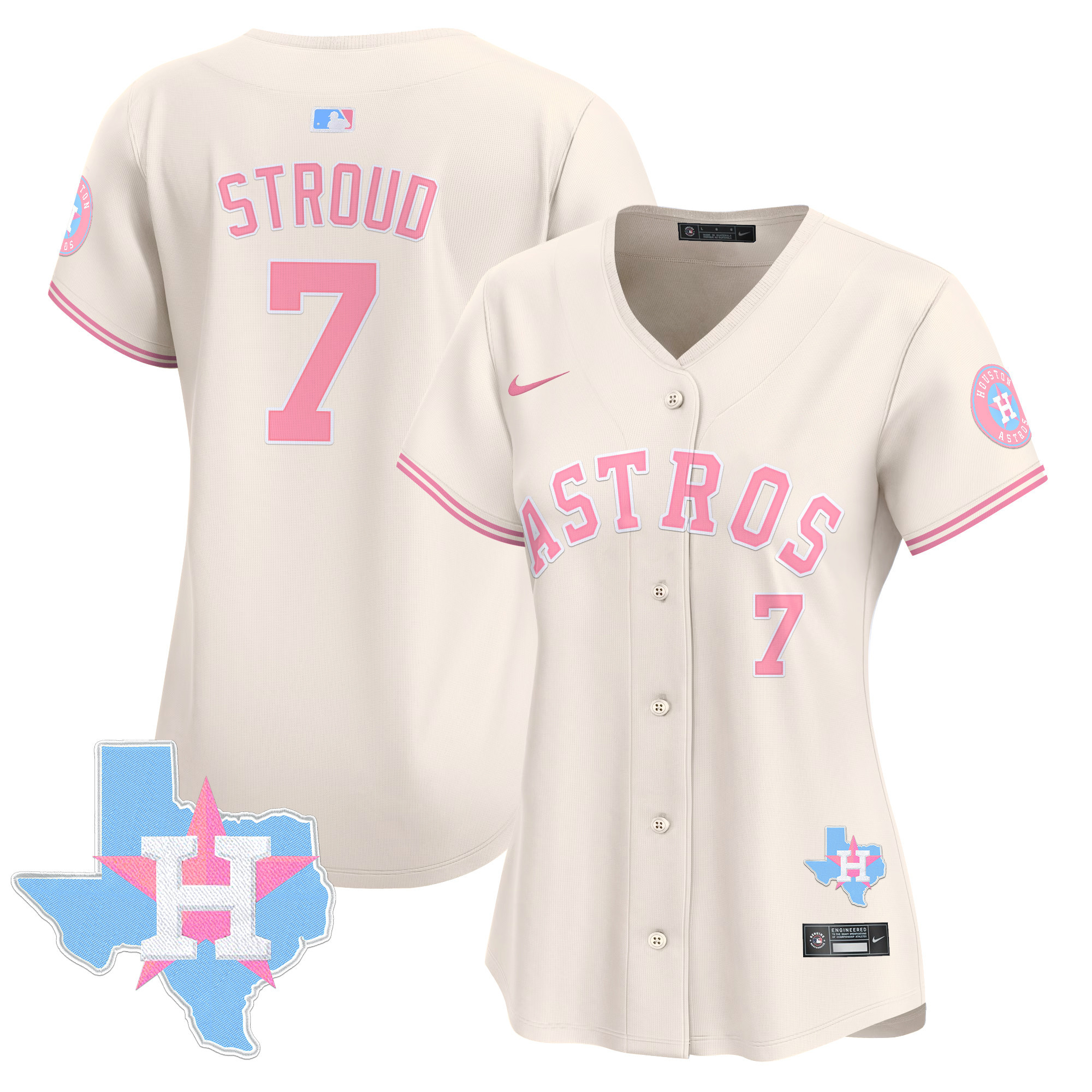Women's CJ Stroud Houston Astros Bubblegum Pink Vapor Premier Limited Cream Jersey - All Stitched