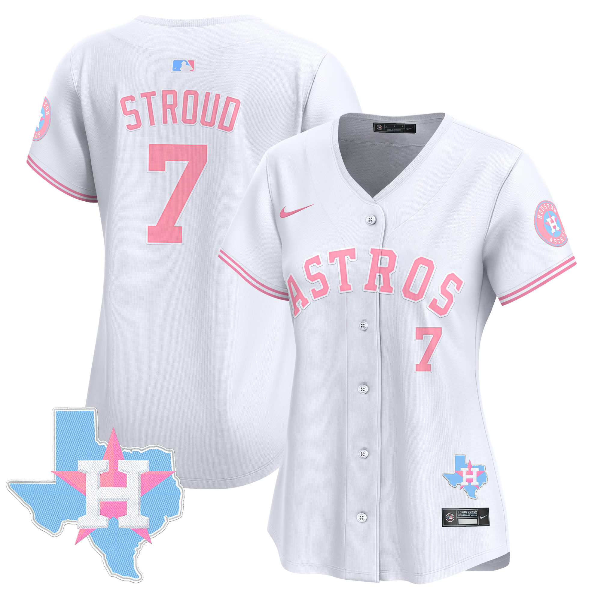 Women's CJ Stroud Houston Astros Bubblegum Pink Vapor Premier Limited White Jersey - All Stitched