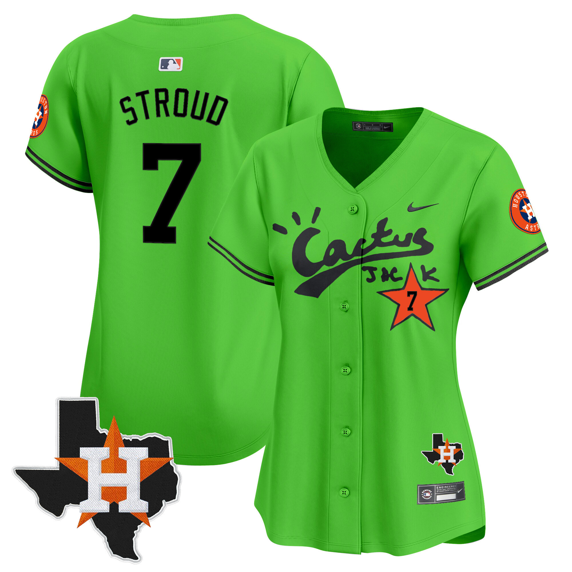 Women's CJ Stroud Houston Astros Cactus Jack Patch Vapor Premier Limited Green Jersey V11 - Stitched