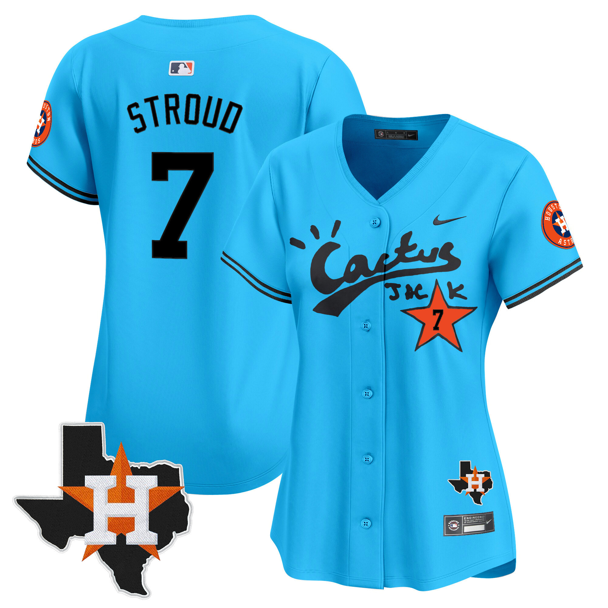 Women's CJ Stroud Houston Astros Cactus Jack Patch Vapor Premier Limited Light Blue Jersey V11 - Stitched