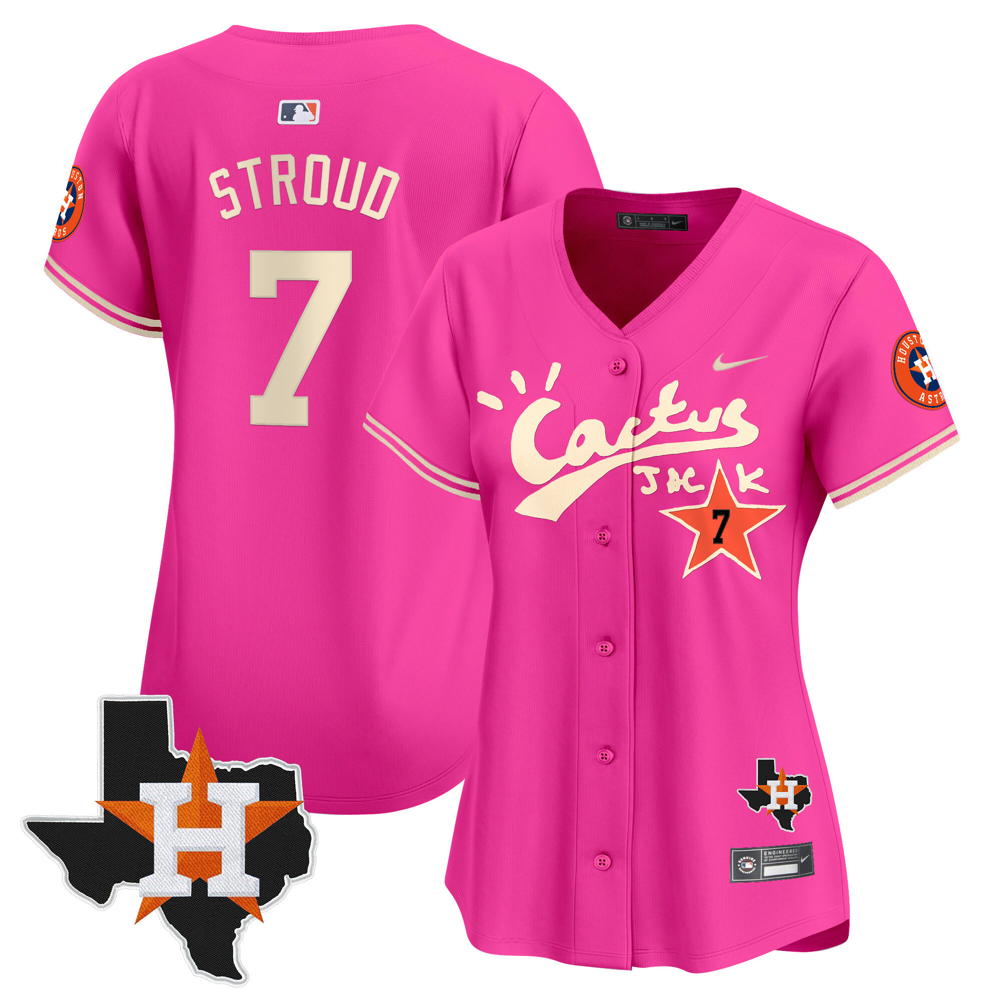 Women's CJ Stroud Houston Astros Cactus Jack Patch Vapor Premier Limited Pink Jersey V11 - Stitched