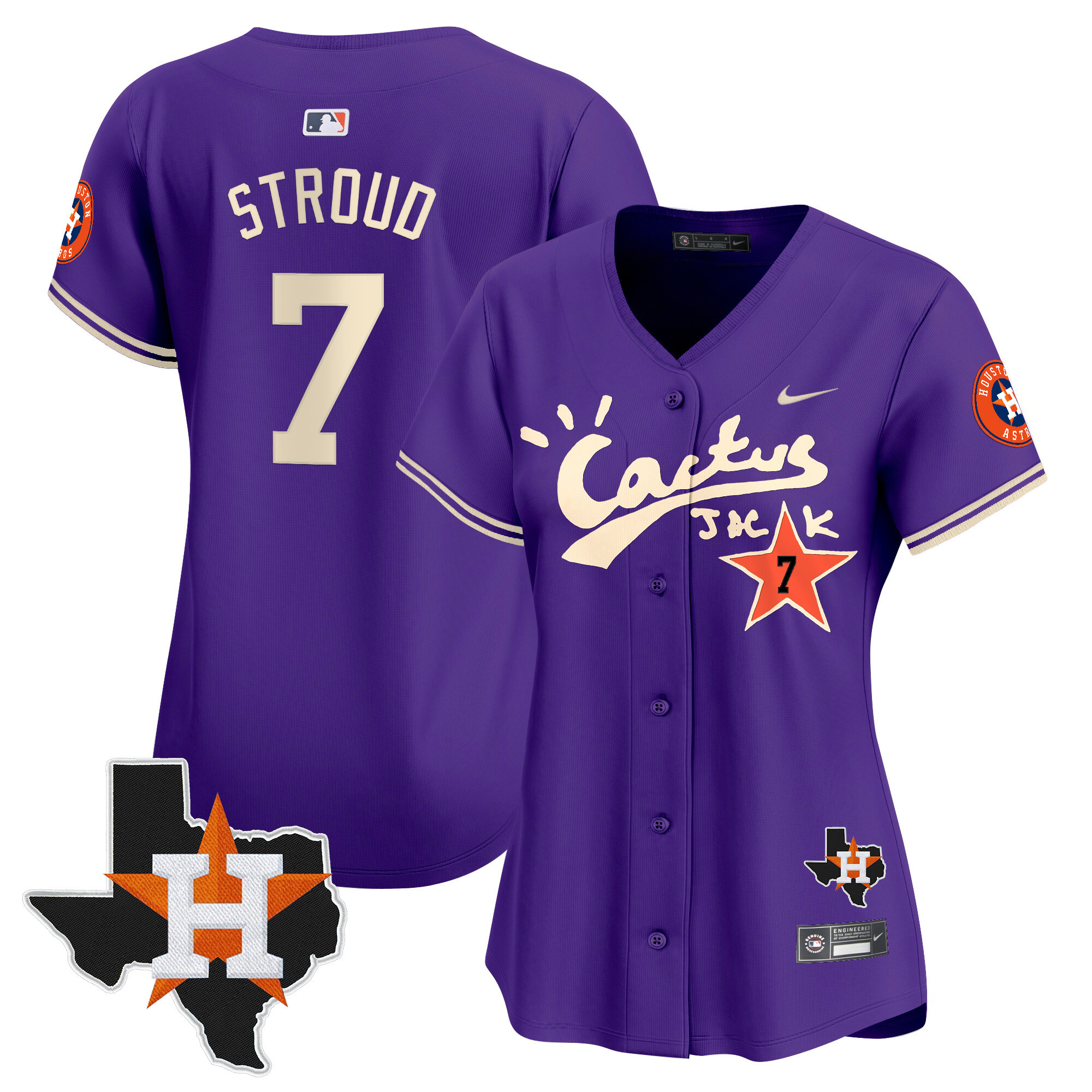 Women's CJ Stroud Houston Astros Cactus Jack Patch Vapor Premier Limited Purple Jersey V11 - Stitched