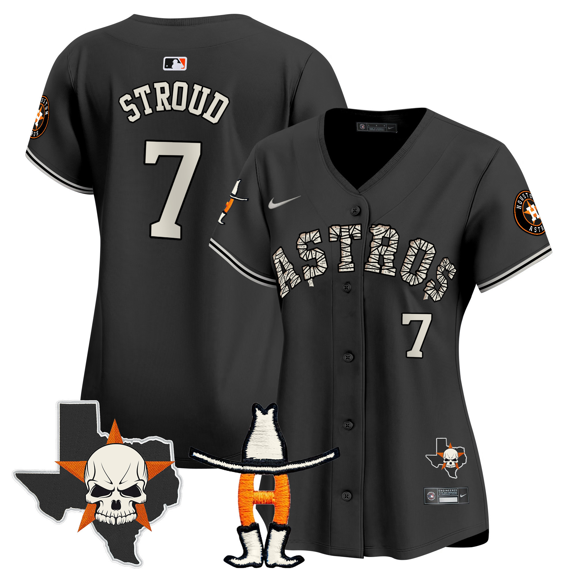 Women's CJ Stroud Houston Astros Halloween Vapor Premier Limited Black Jersey - All Stitched