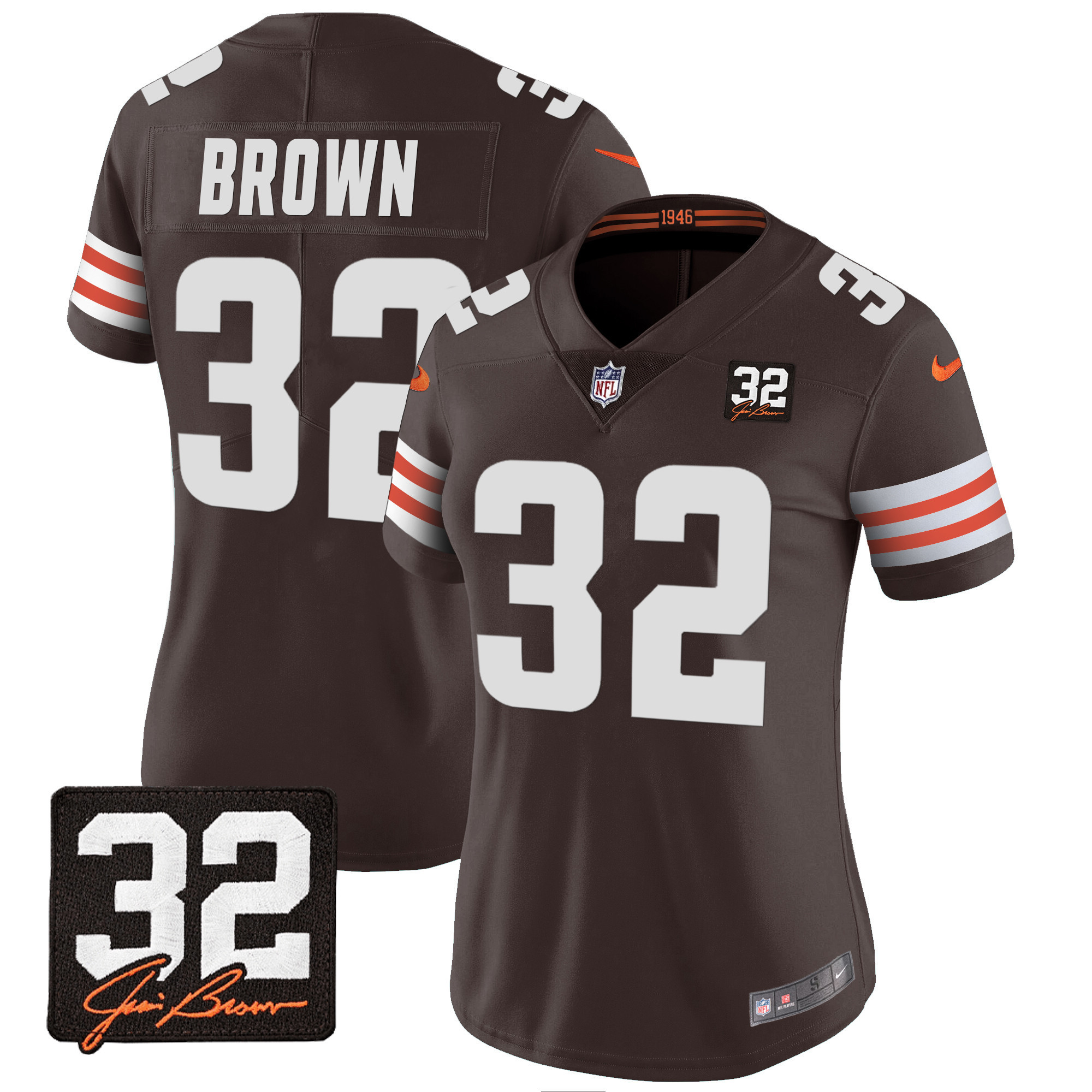Women's Cleveland Browns #32 Jim Brown Memorial Patch Jersey - All Stitched