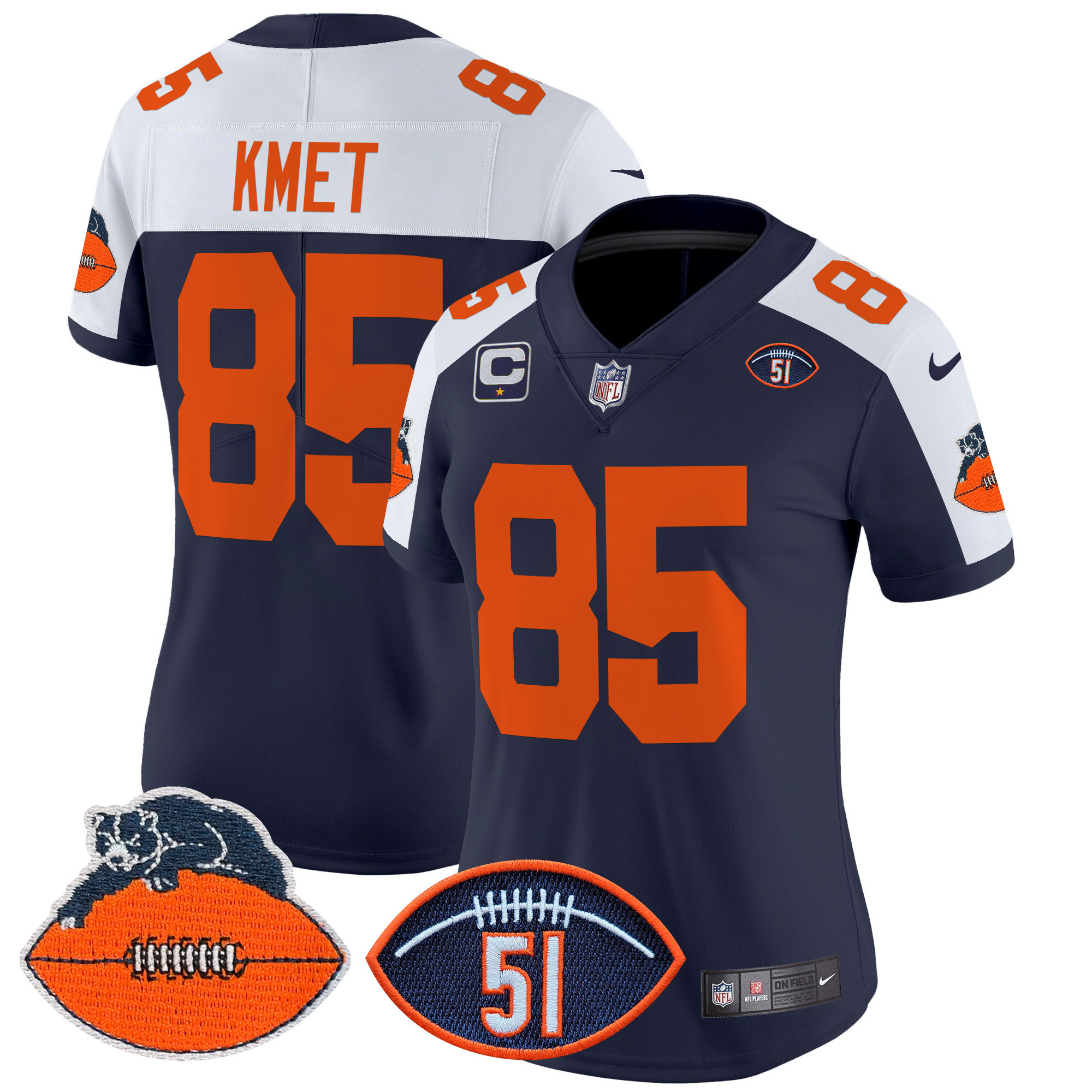 Women's Cole Kmet Chicago Bears Dick Butkus Patch Throwback Vapor Limited Navy Alternate Jersey - All Stitched