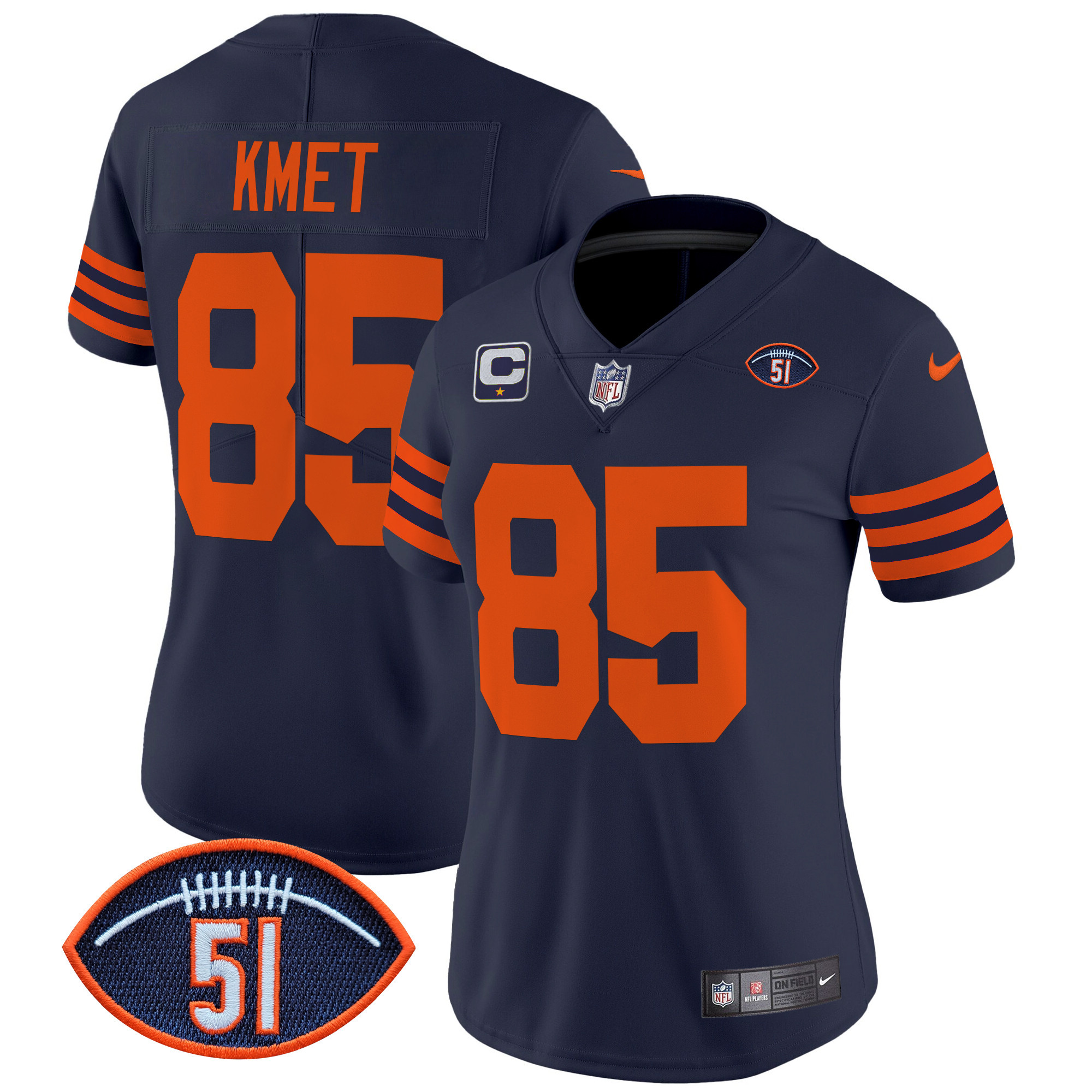 Women's Cole Kmet Chicago Bears Dick Butkus Patch Throwback Vapor Limited Navy Jersey - All Stitched