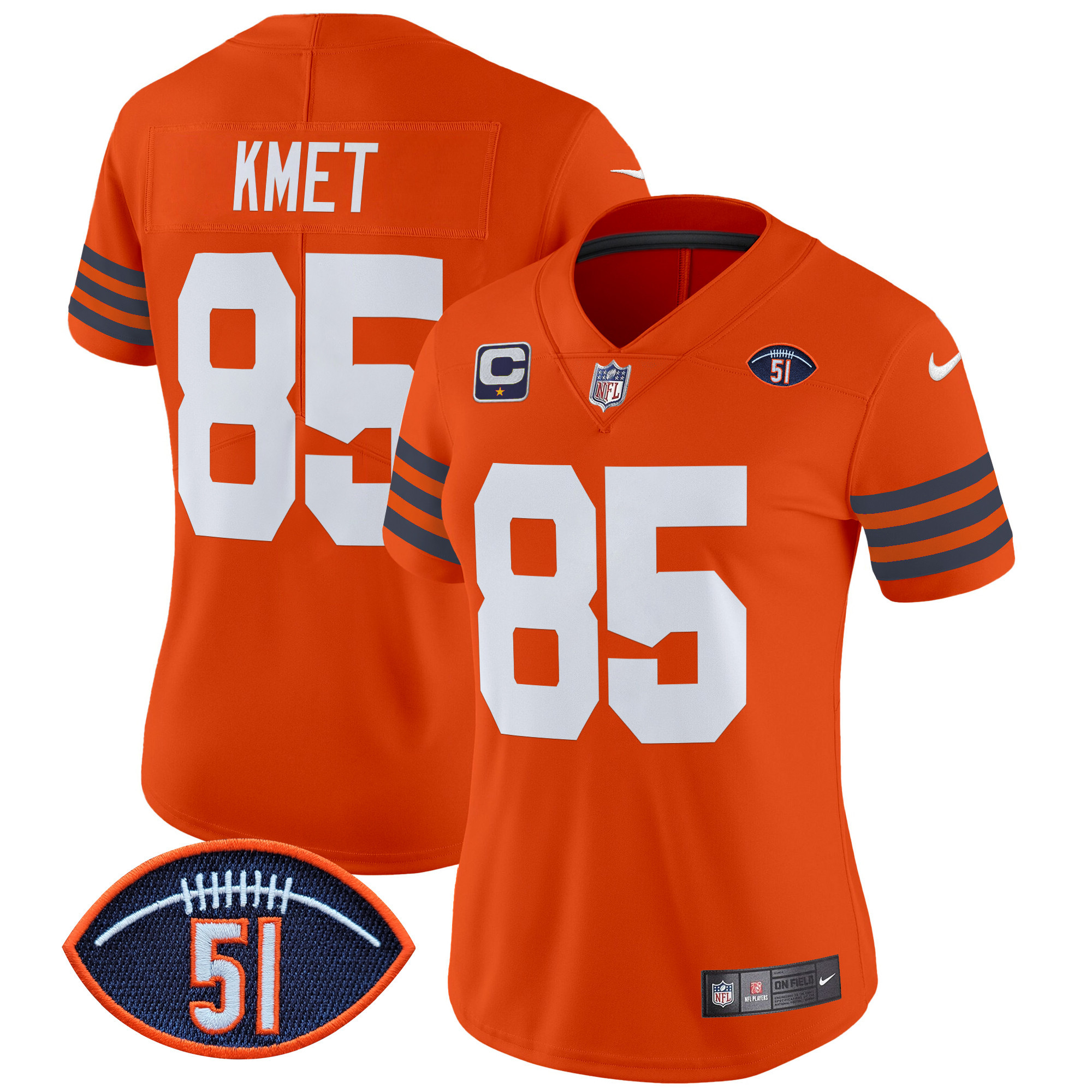 Women's Cole Kmet Chicago Bears Dick Butkus Patch Throwback Vapor Limited Orange Jersey - All Stitched