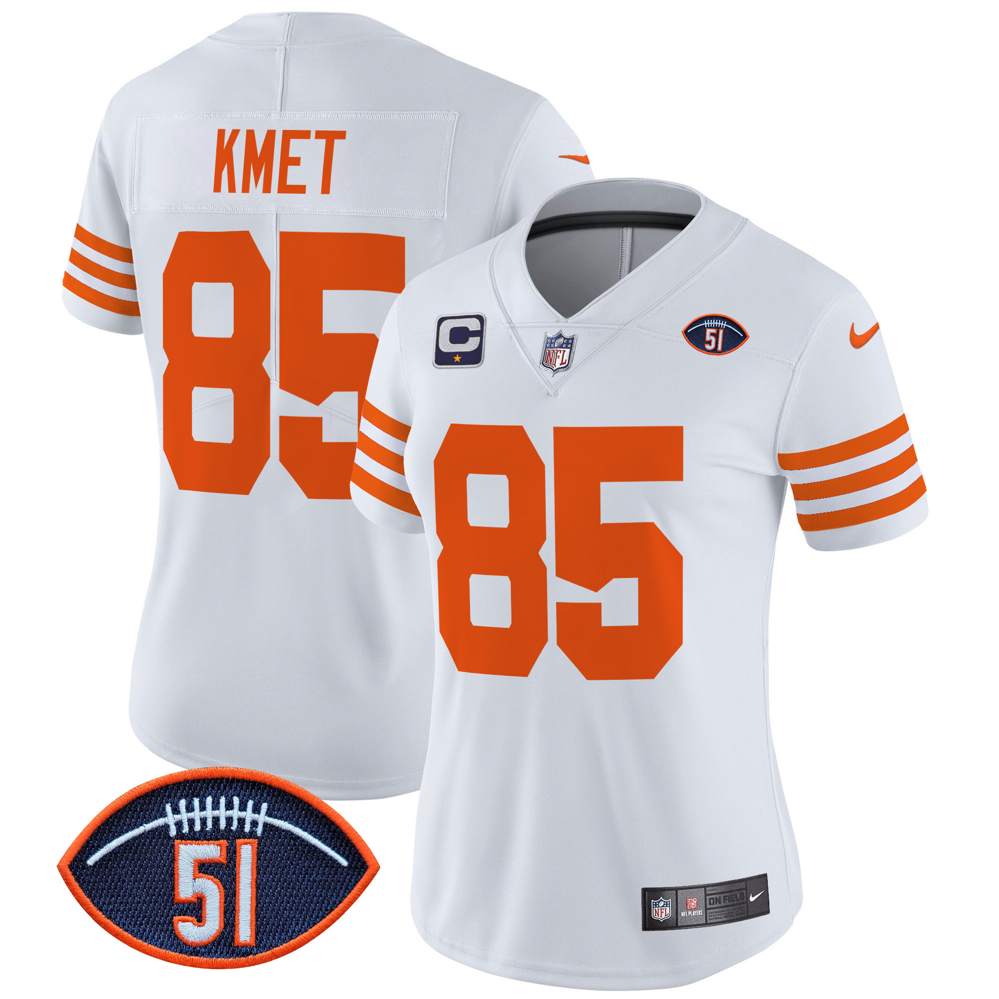 Women's Cole Kmet Chicago Bears Dick Butkus Patch Throwback Vapor Limited White Jersey - All Stitched