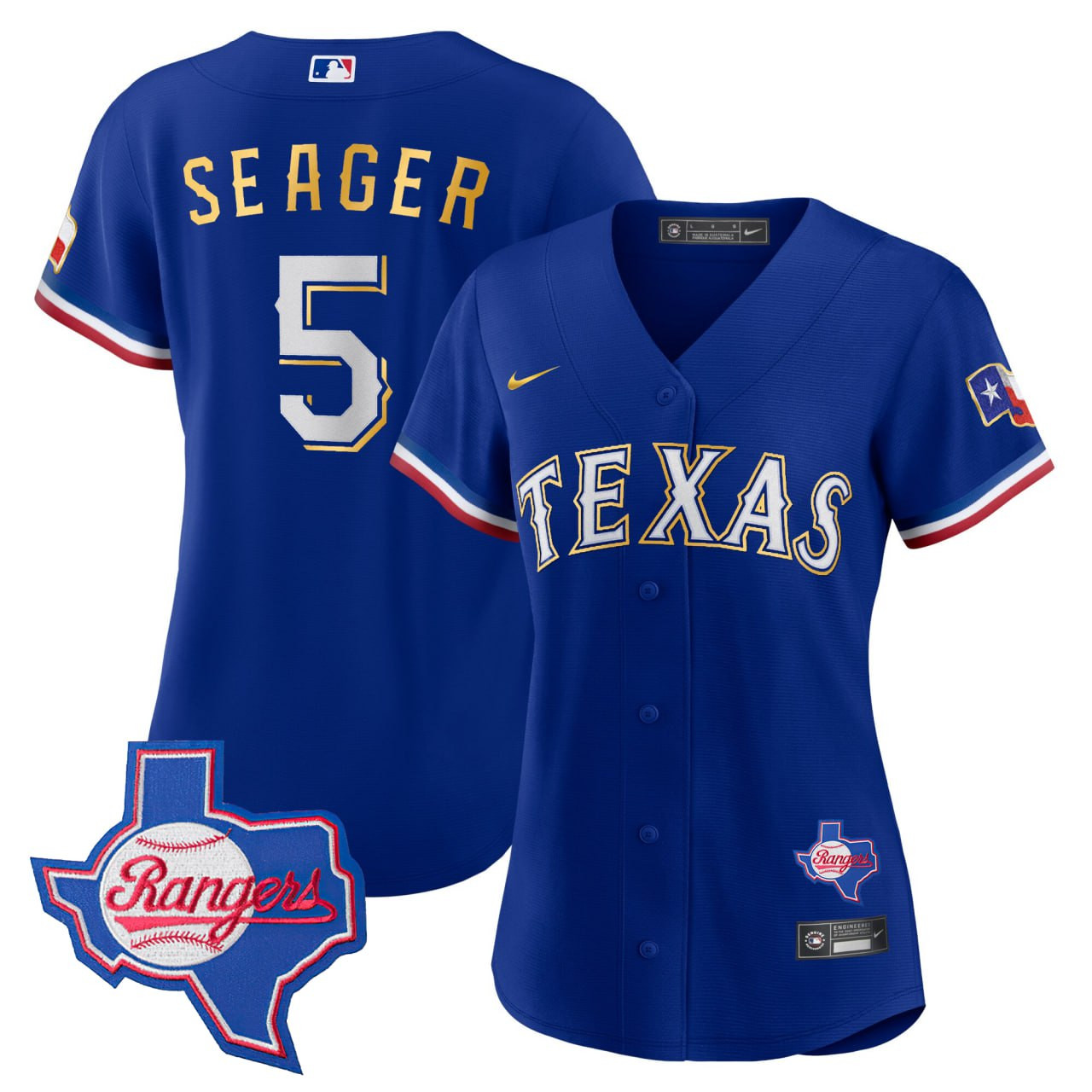Women's Corey Seager Texas Rangers Gold Trim Cool Baseball Jersey - Texas Patch - Navy