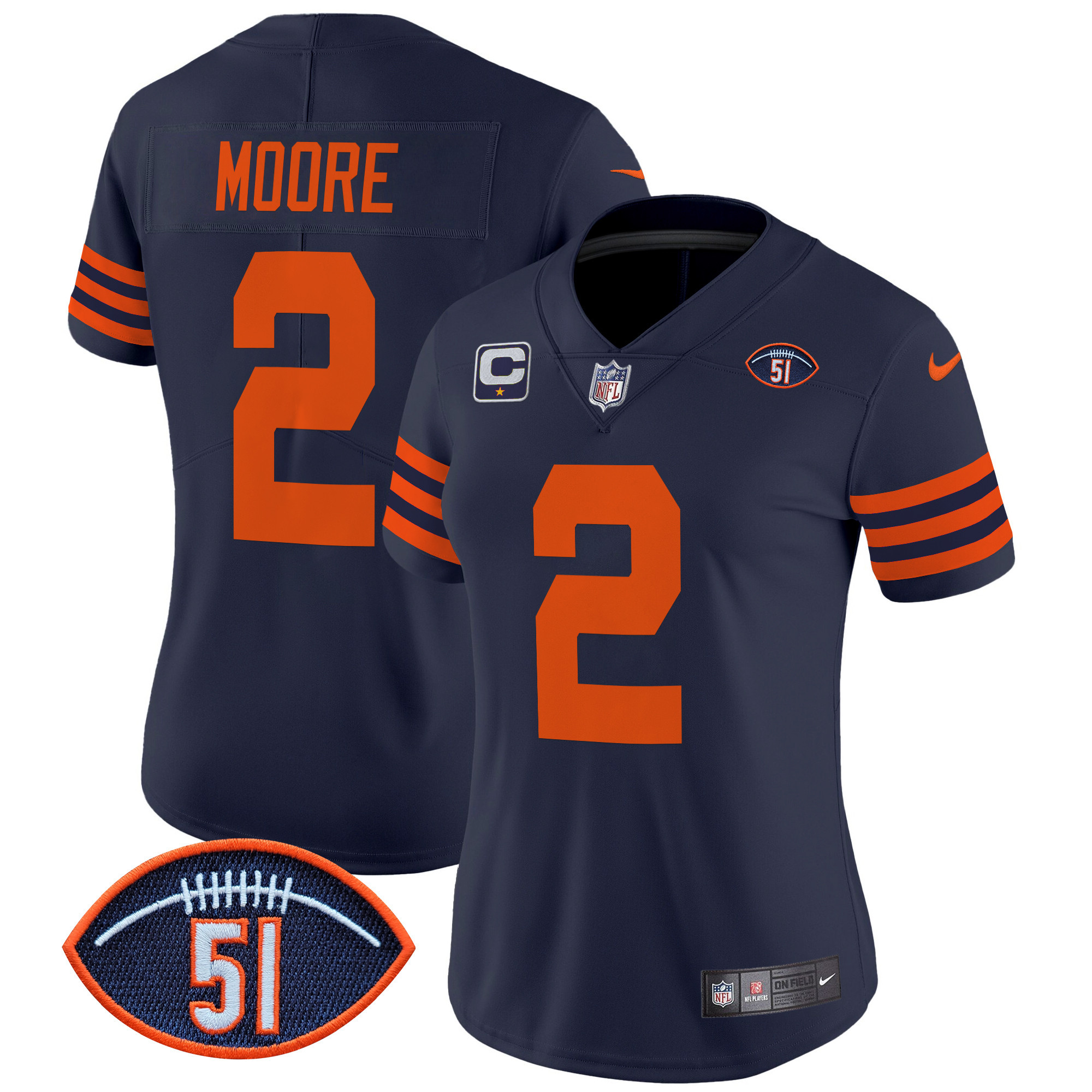 Women's D.J. Moore Chicago Bears Dick Butkus Patch Throwback Vapor Limited Navy Jersey - All Stitched