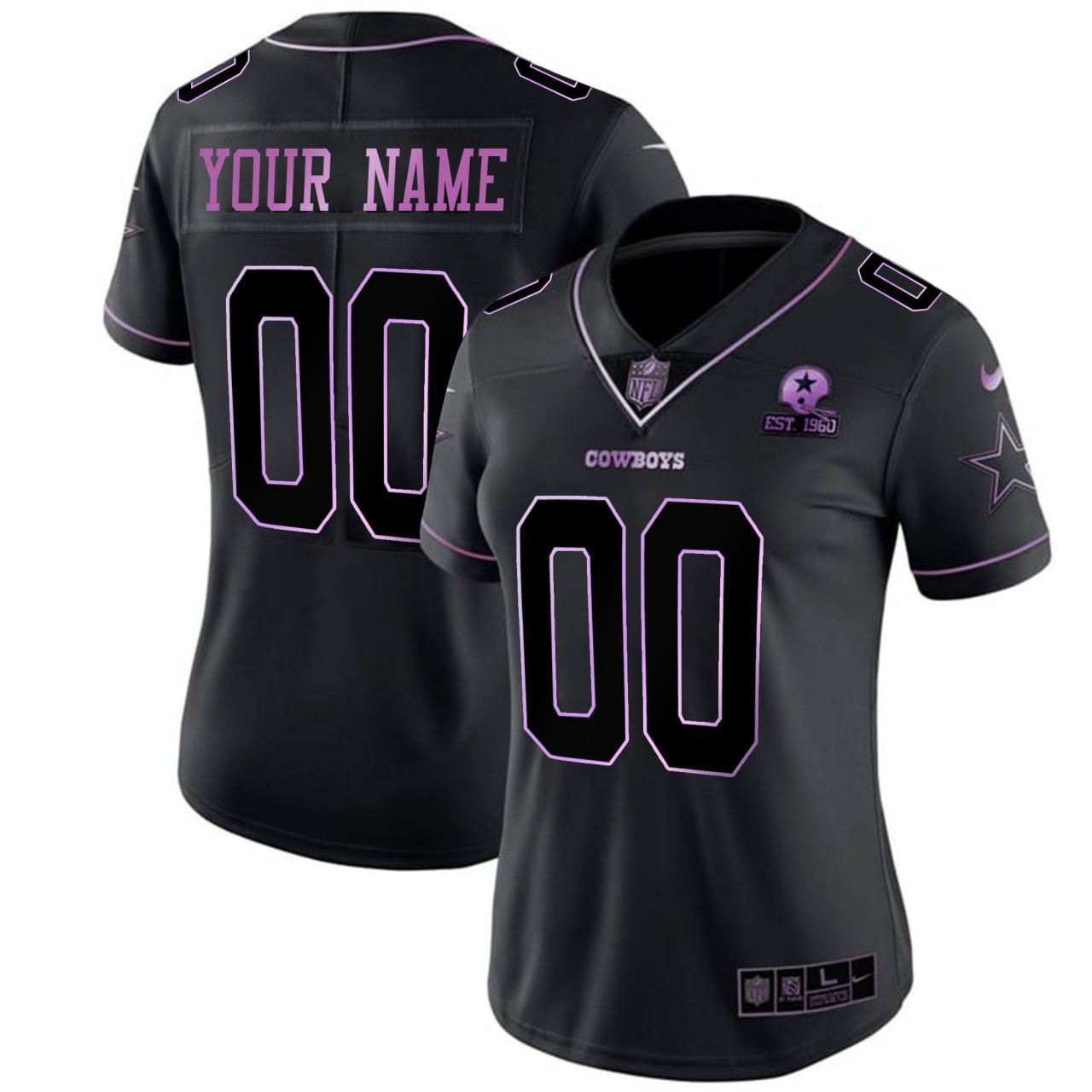 Women's Dallas Cowboys Deep Purple Custom Black Purple Jersey - All Stitched 