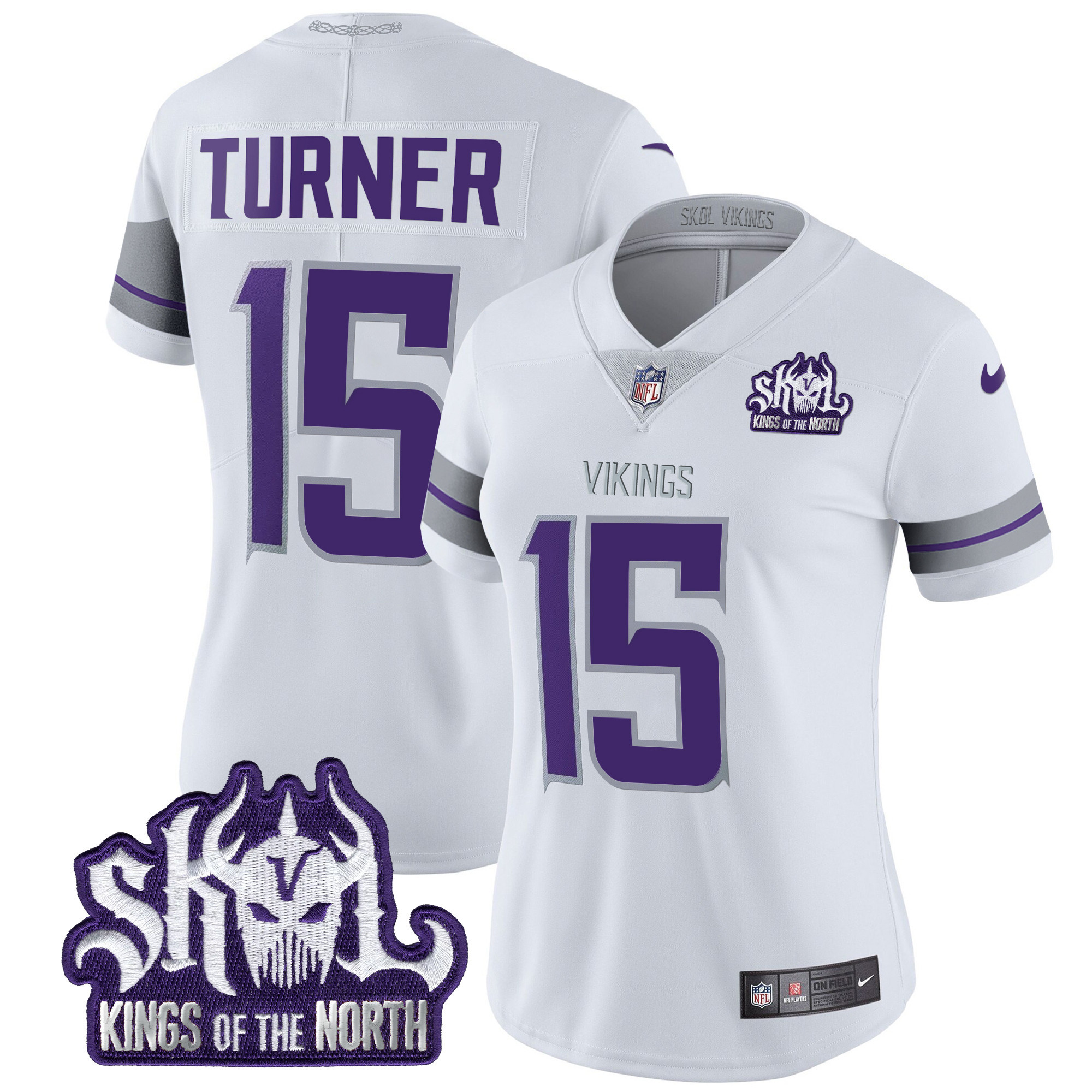 Women's Dallas Turner Minnesota Vikings 2024 Winter Warrior Skol Patch Vapor Limited White Jersey - All Stitched