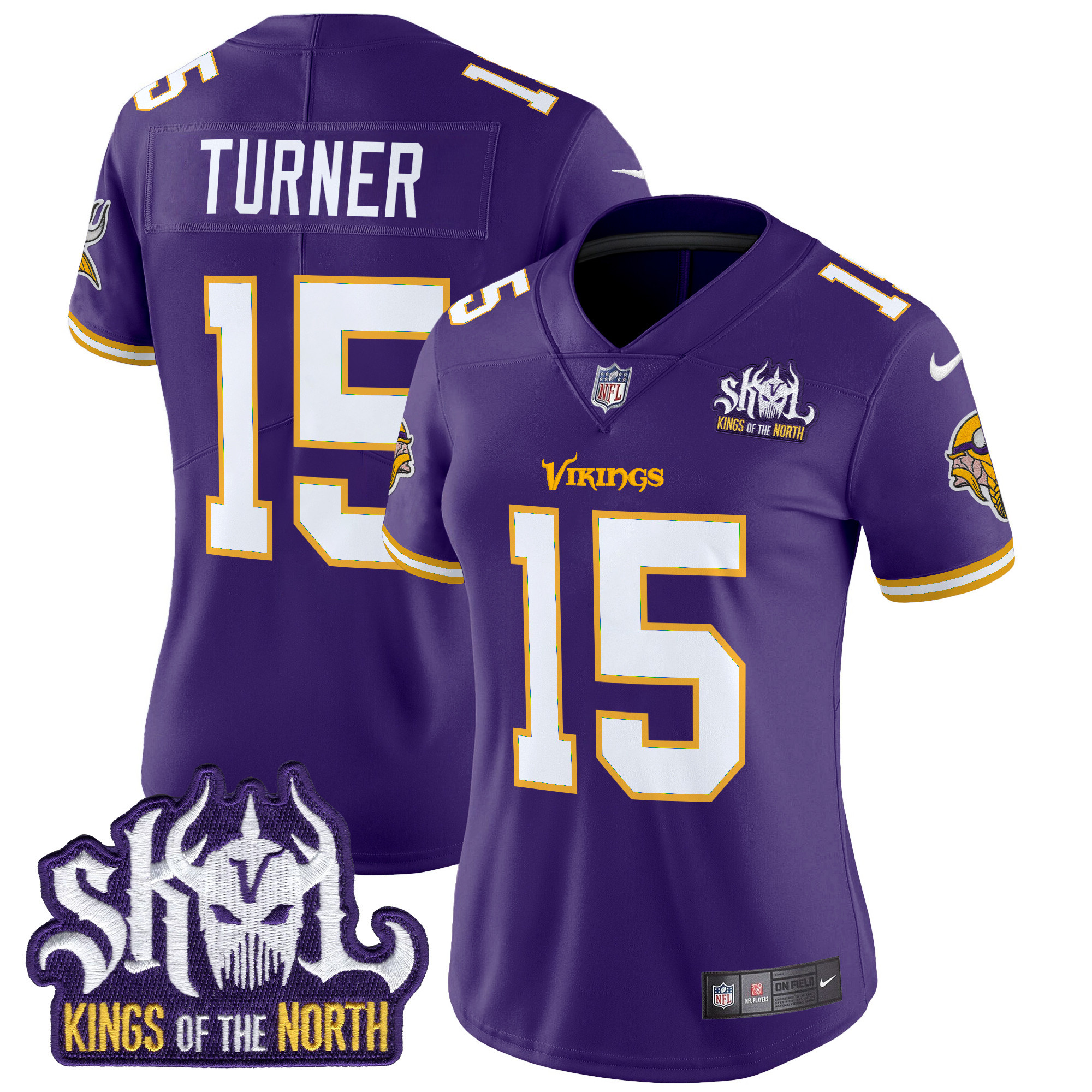 Women's Dallas Turner Minnesota Vikings King Of The North Patch Throwback Vapor Limited Purple Jersey - All Stitched