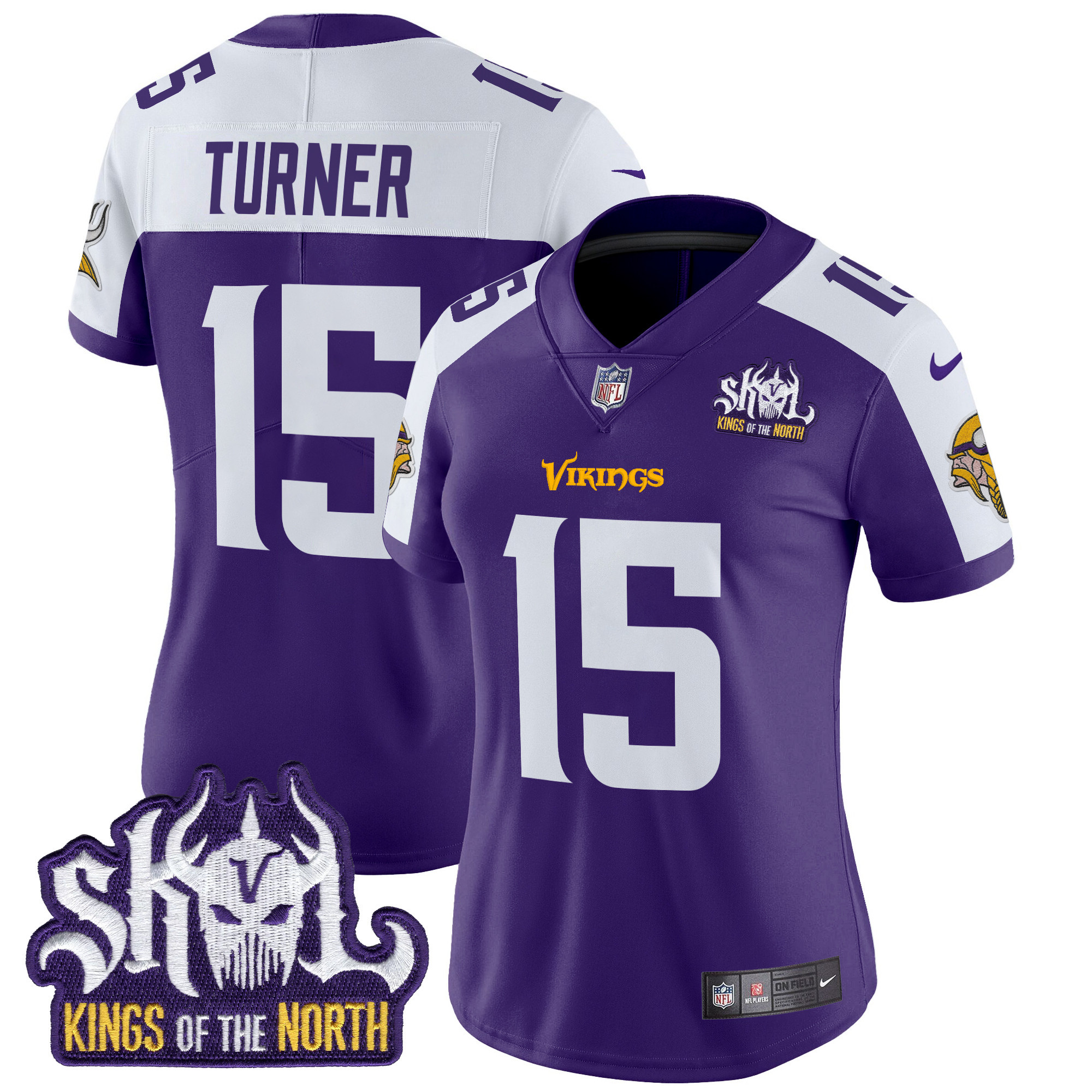 Women's Dallas Turner Minnesota Vikings Kings Of The North Patch Vapor Limited Purple Alternate Jersey - All Stitched