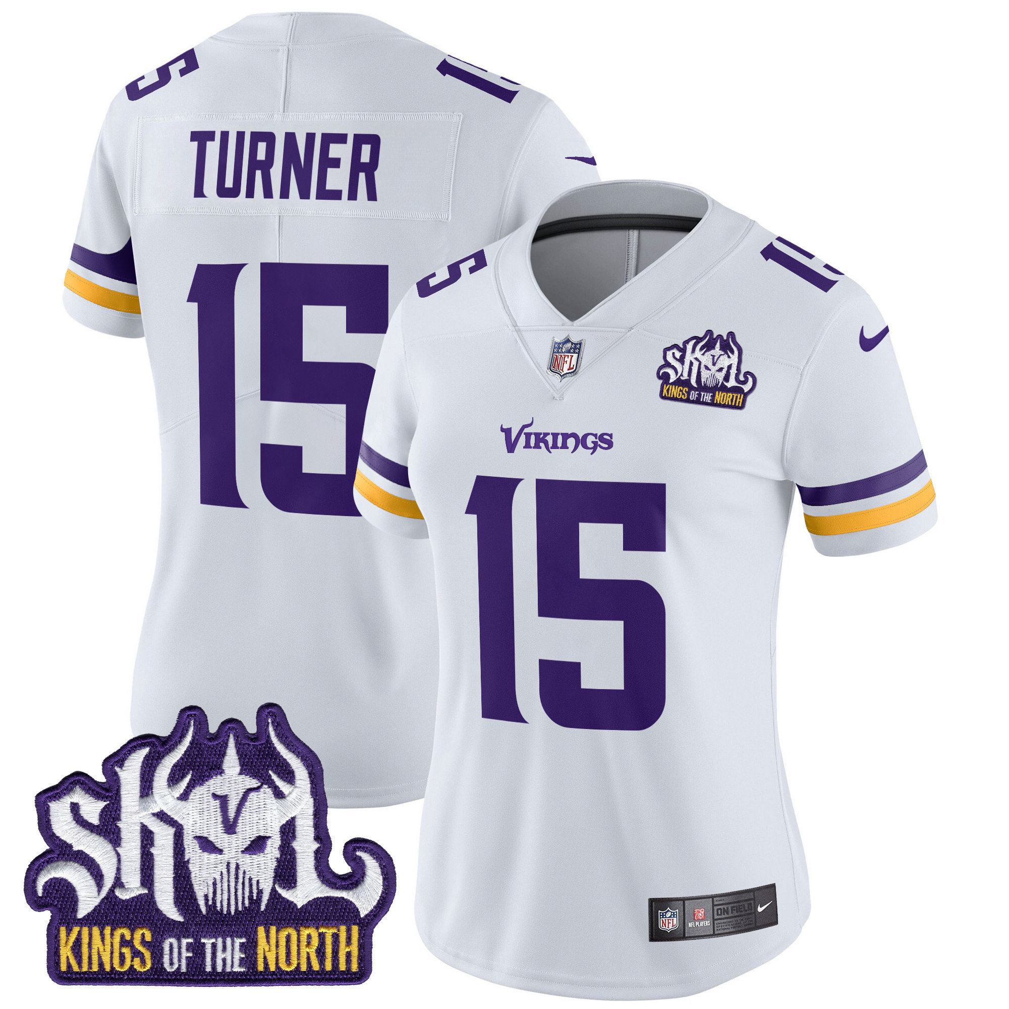 Women's Dallas Turner Minnesota Vikings Kings Of The North Patch Vapor Limited White Jersey - All Stitched