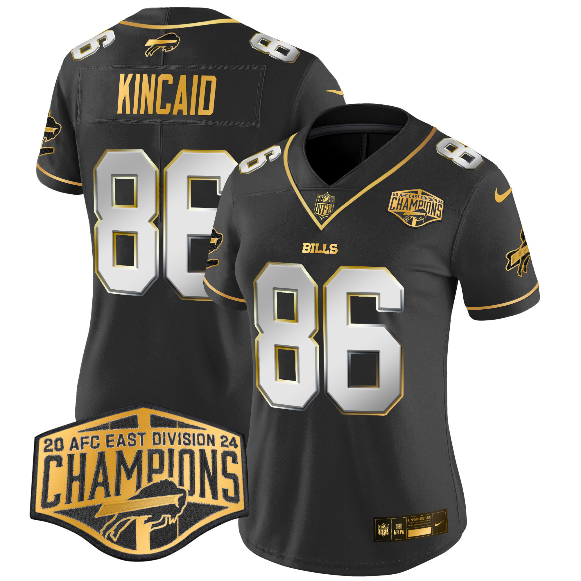 Women's Dalton Kincaid Buffalo Bills 2024 AFC East Division Champions Gold Vapor Limited Black Limited Jersey - All Stitched