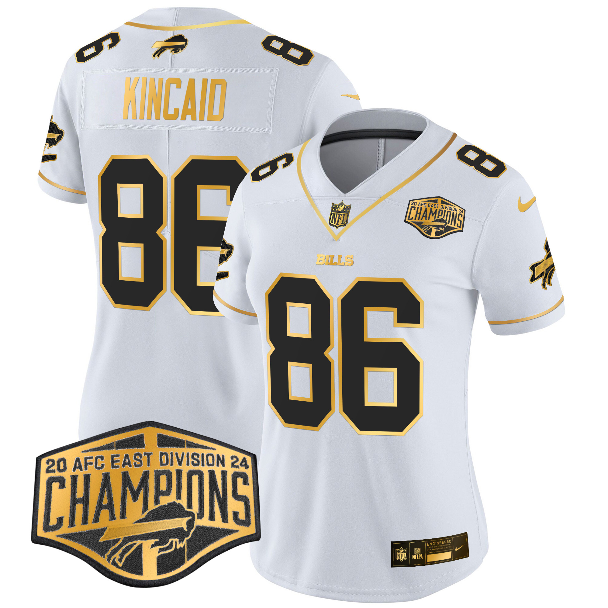 Women's Dalton Kincaid Buffalo Bills 2024 AFC East Division Champions Gold Vapor Limited White Gold Jersey - All Stitched