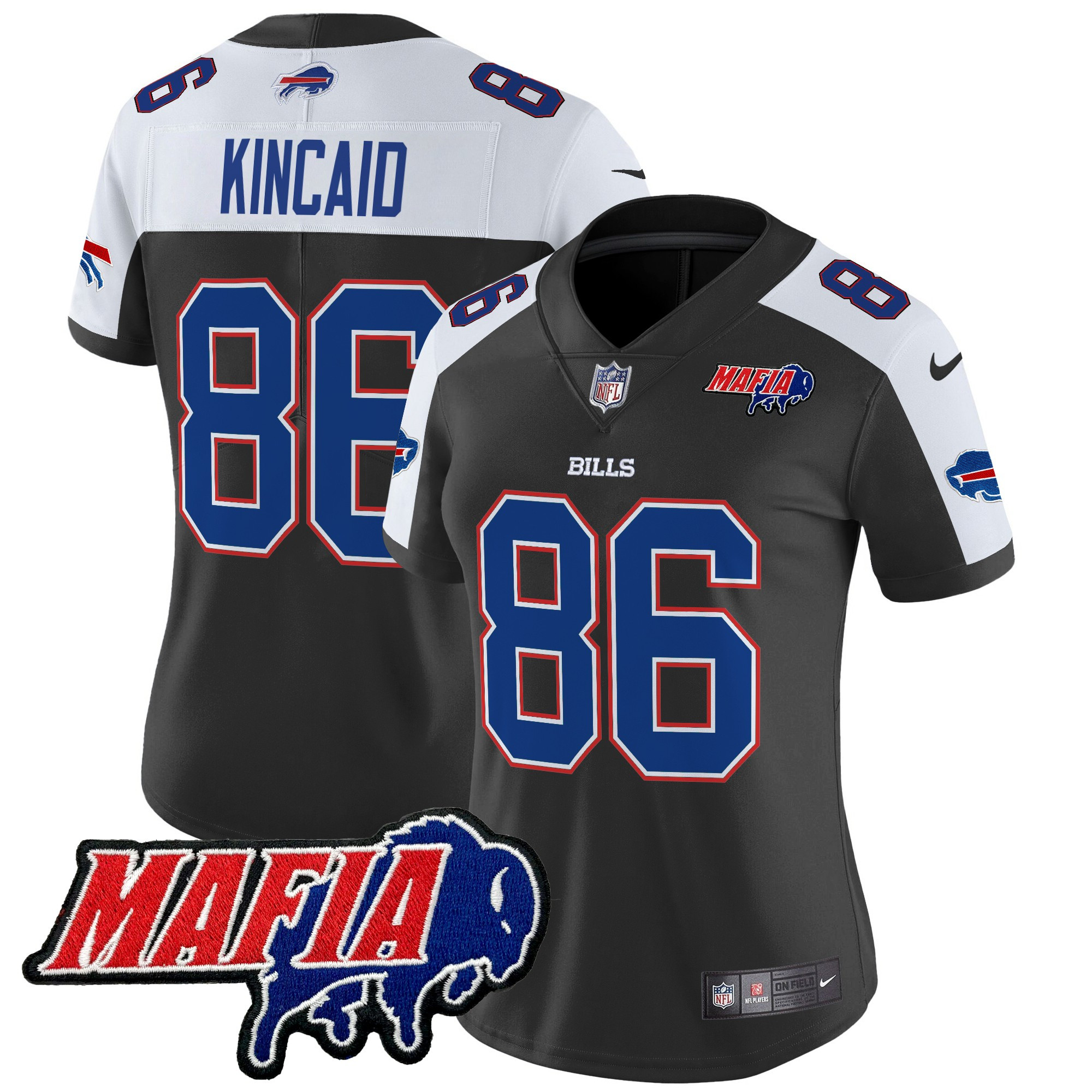 Women's Dalton Kincaid Buffalo Bills 2024 Buffalo Bills Mafia Patch Vapor Limited Black Alternate Jersey - All Stitched