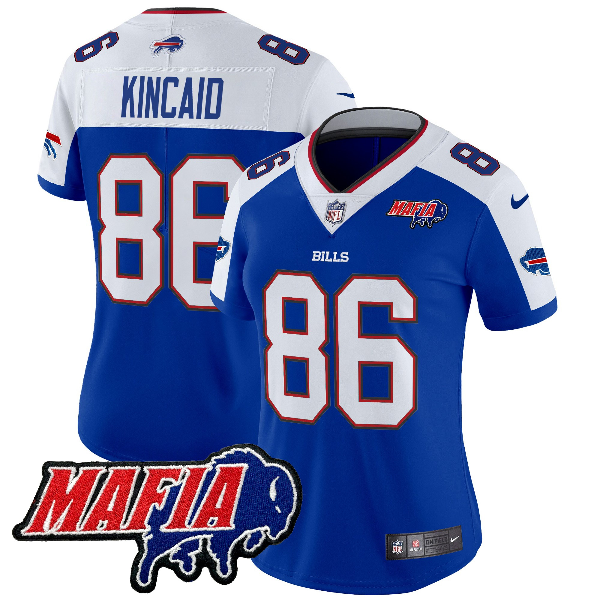 Women's Dalton Kincaid Buffalo Bills 2024 Buffalo Bills Mafia Patch Vapor Limited Royal Alternate Jersey - All Stitched