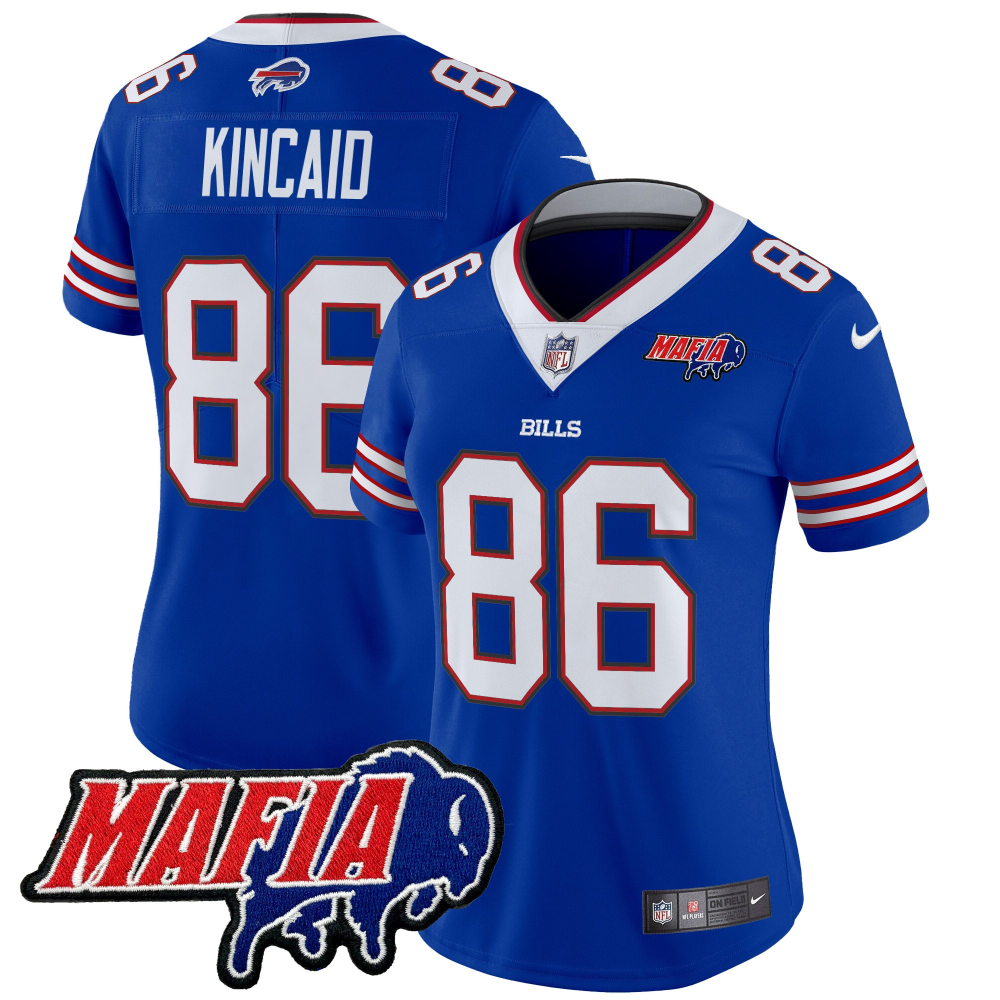Women's Dalton Kincaid Buffalo Bills 2024 Buffalo Bills Mafia Patch Vapor Limited Royal Jersey - All Stitched